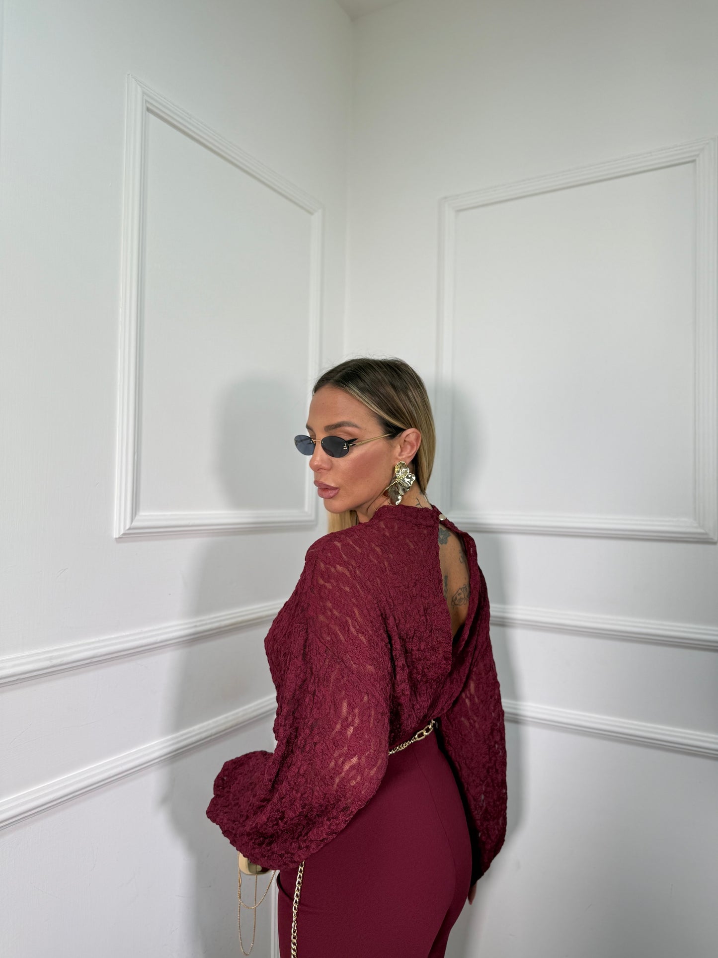 Jumpsuit a palazzo con pizzo Hanita bordeaux 45258