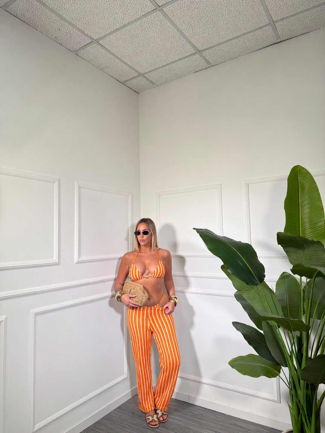 Costume con copricostume ricamato Rio arancio s9377