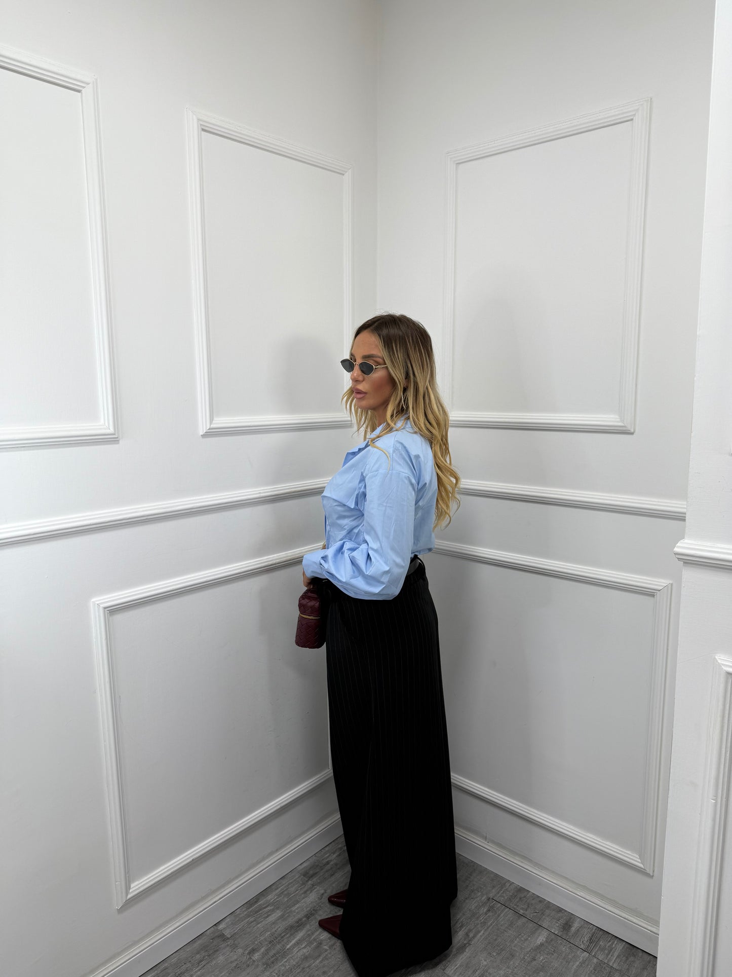 Pantaloni palazzo gessato Seattle nero 10226