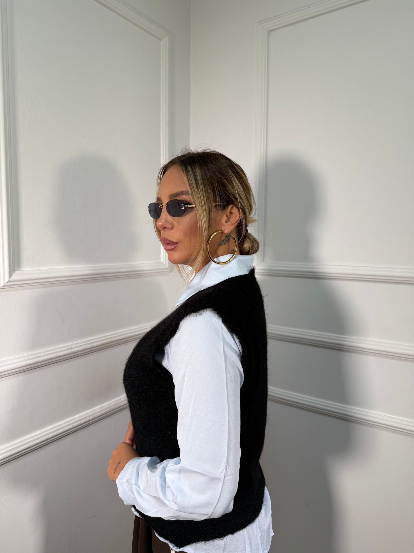 Gilet in lana cotta Teddy nero 25780