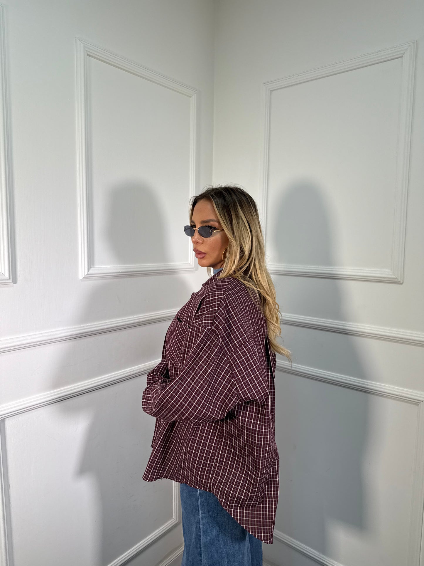 Camicia oversize con spalline Vibes bordeaux/celeste mf2719