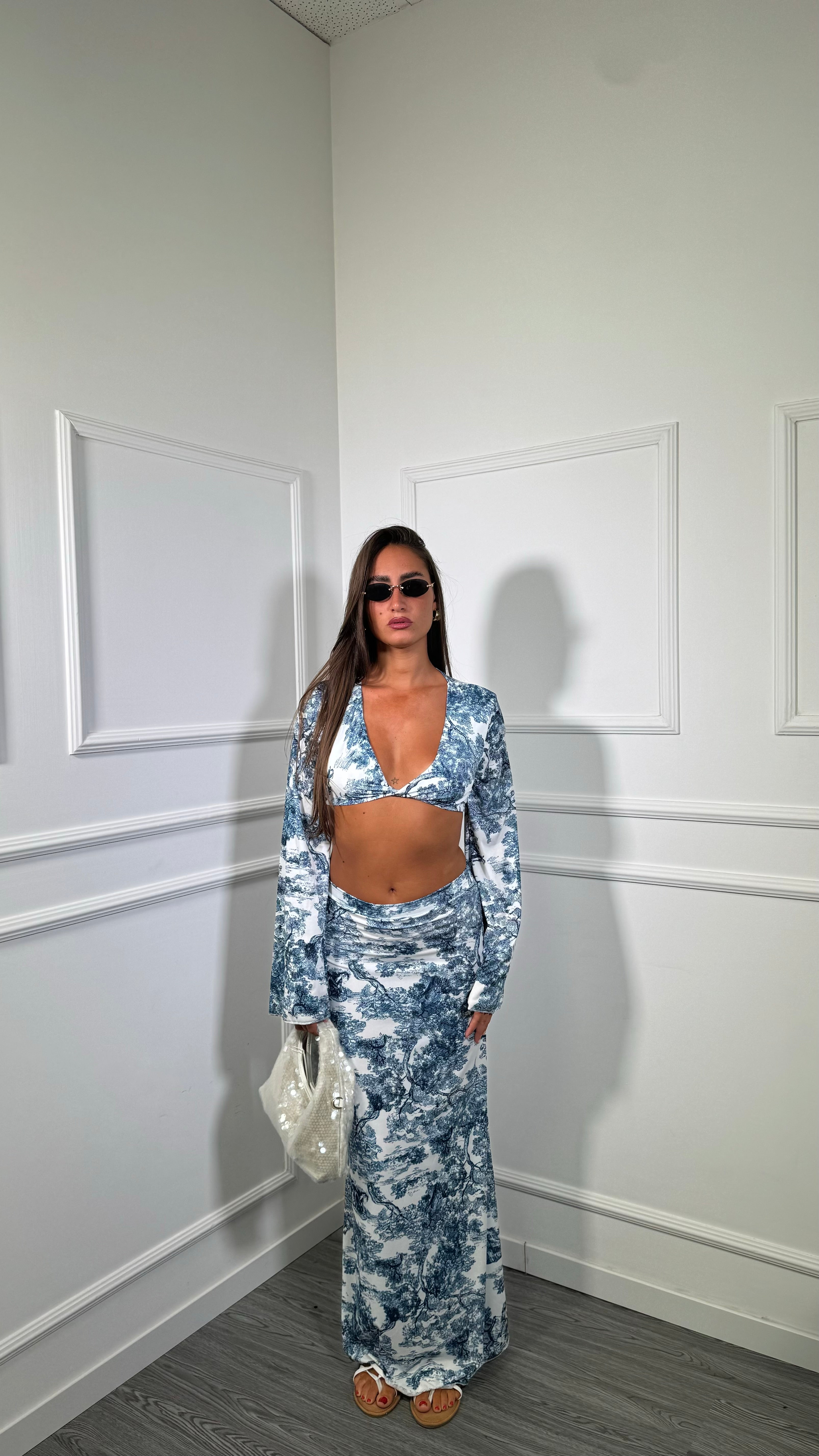 Coordinato in lycra Savannah bianco/blu 12174