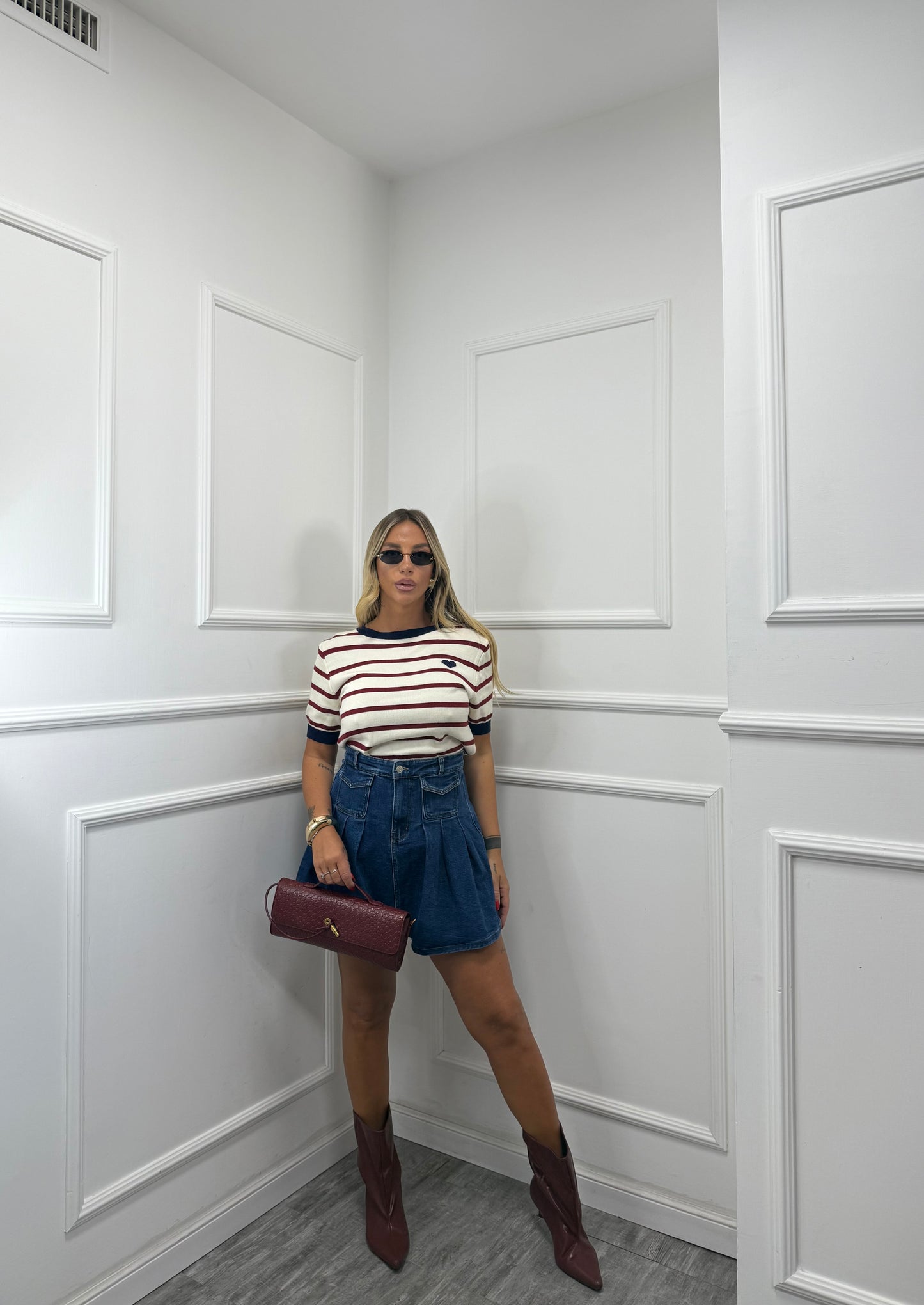 Gonna in denim con pieghe Paris y5113