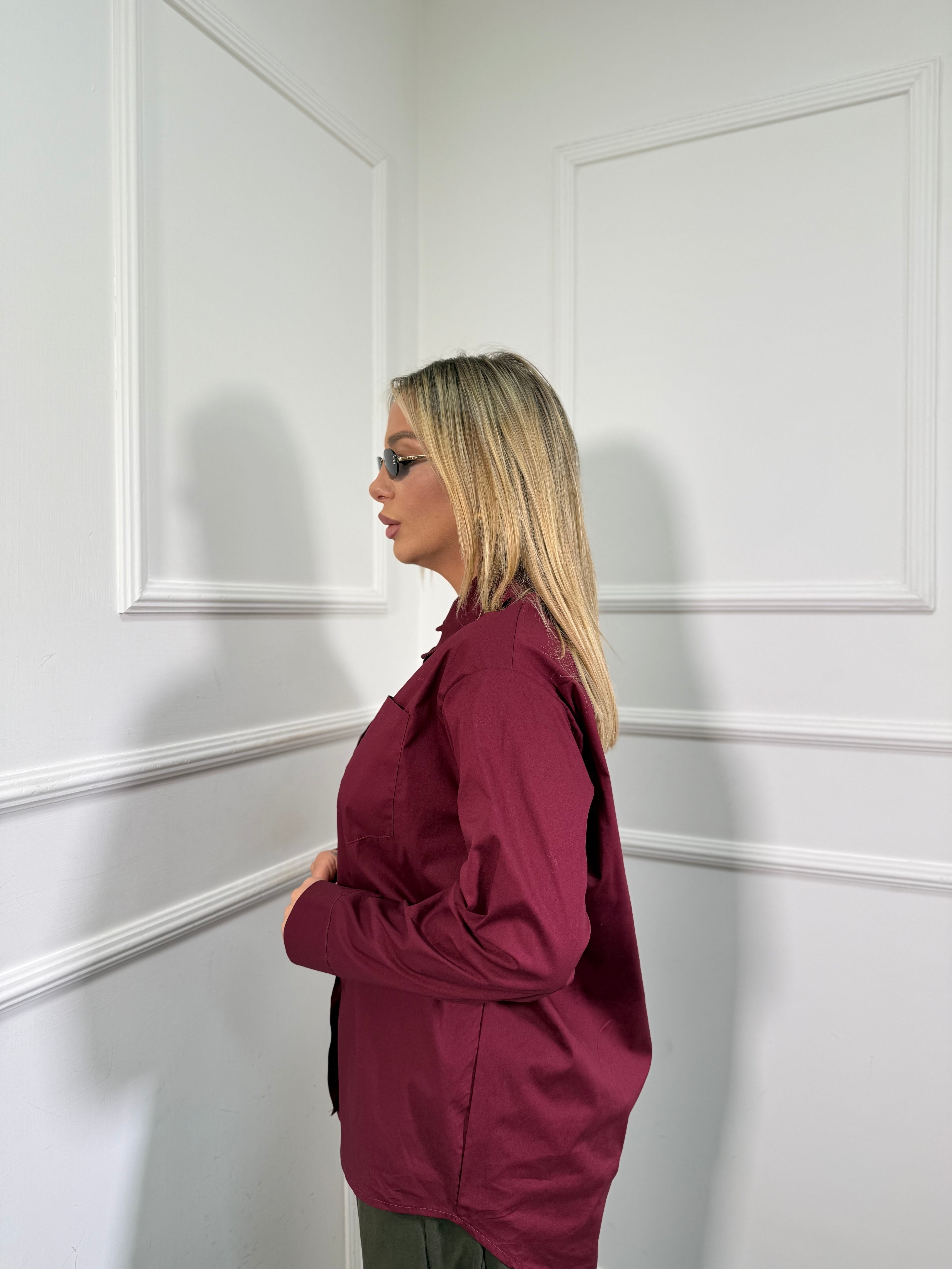 Camicia in cotone oversize Basic bordeaux 22588