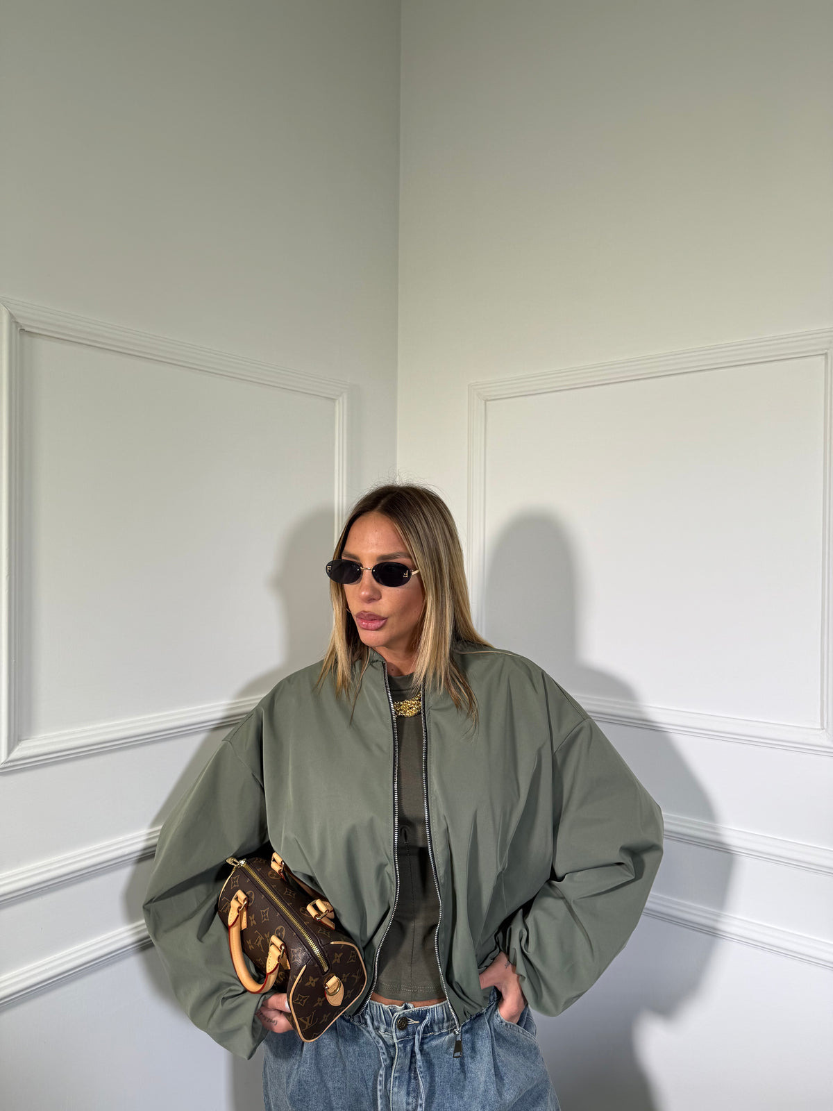 Bomber tessuto tecnico Janet 42/52 (Curvy) verde militare 31073