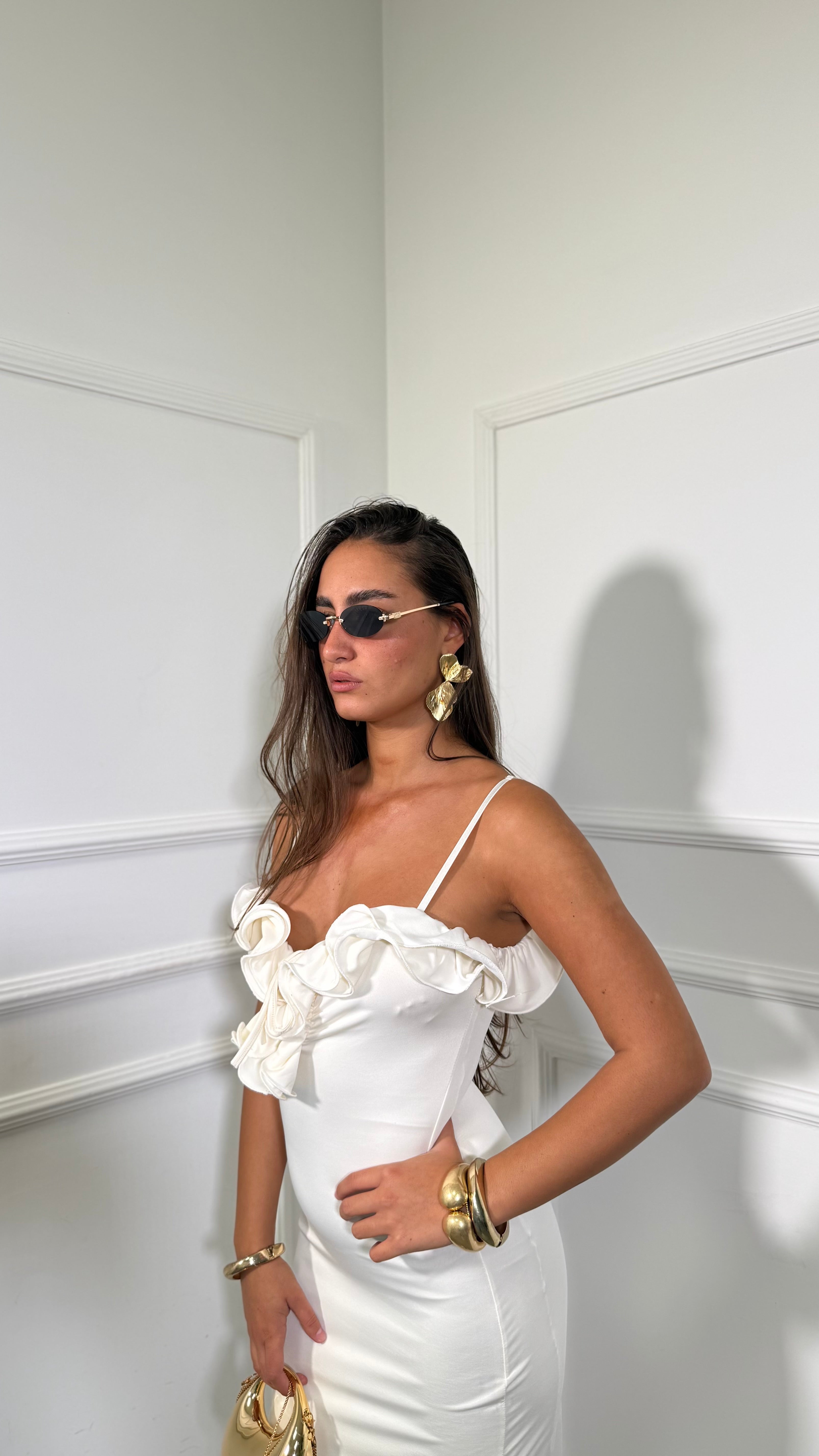 Abito lungo in lycra Nicole con rouge panna