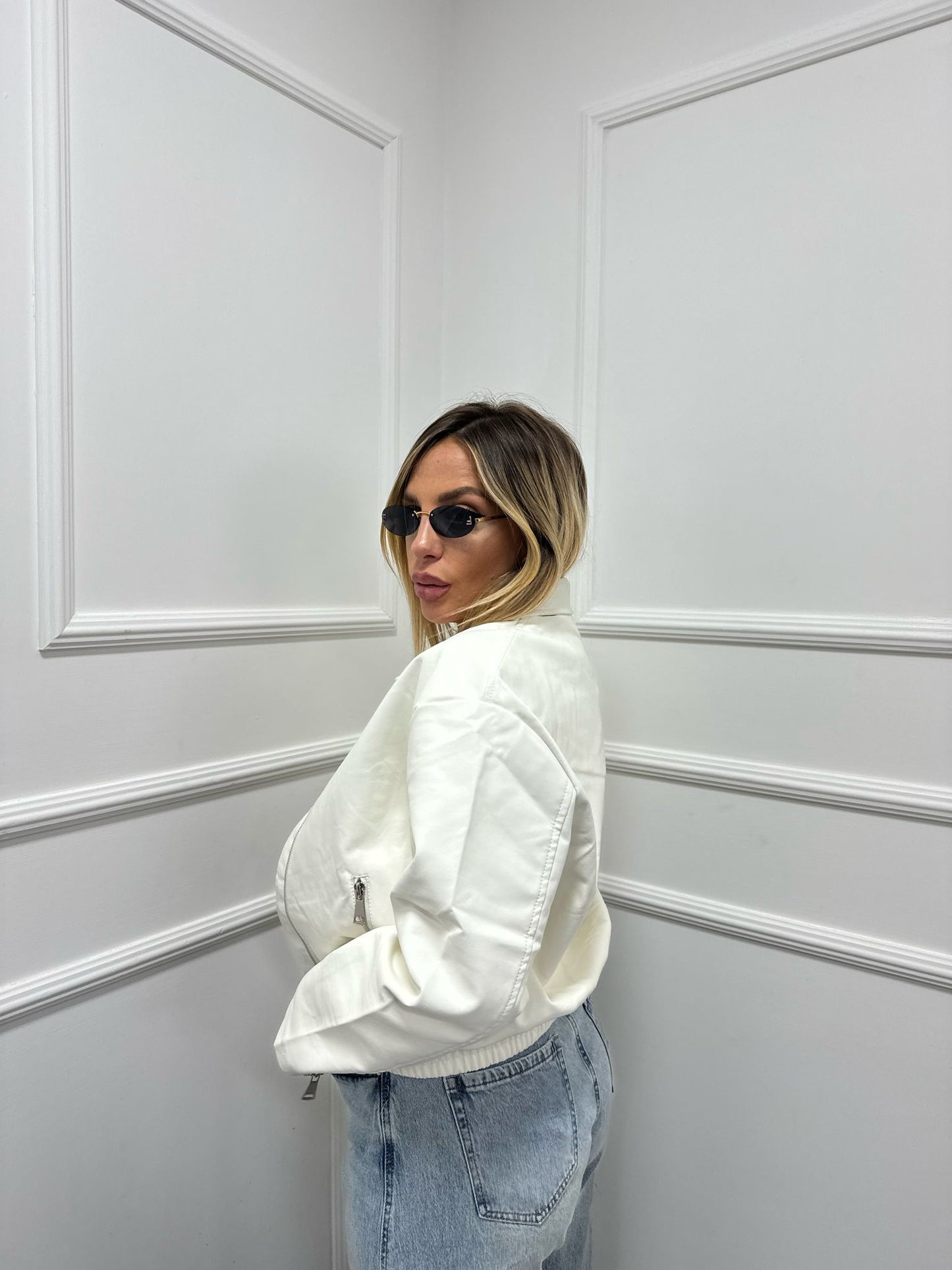 Bomber ecopelle bianco