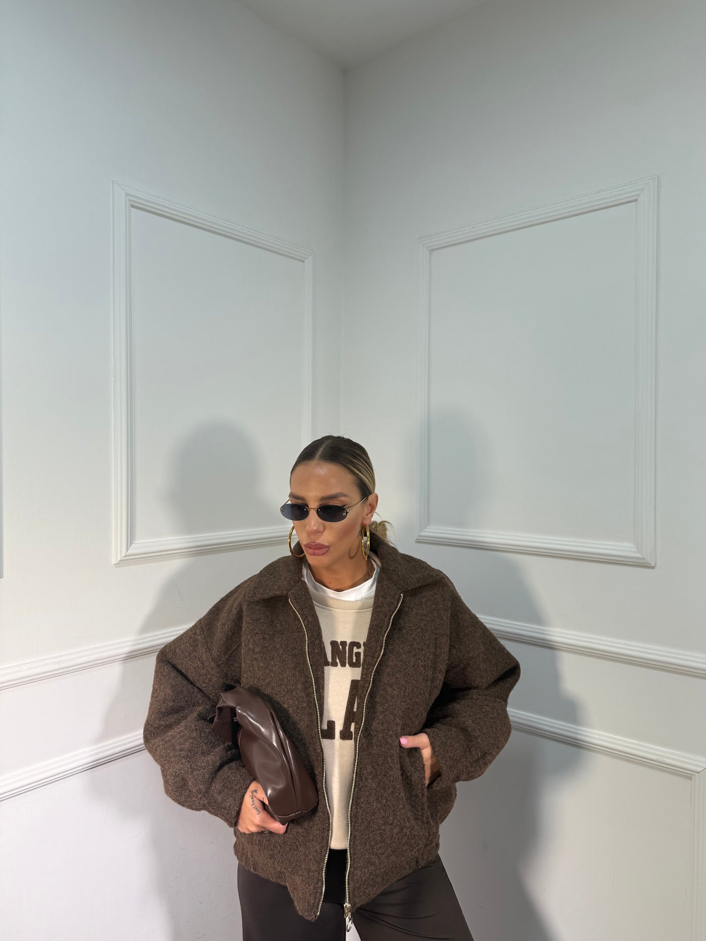 Bomber in lana cotta Shiver cacao 520