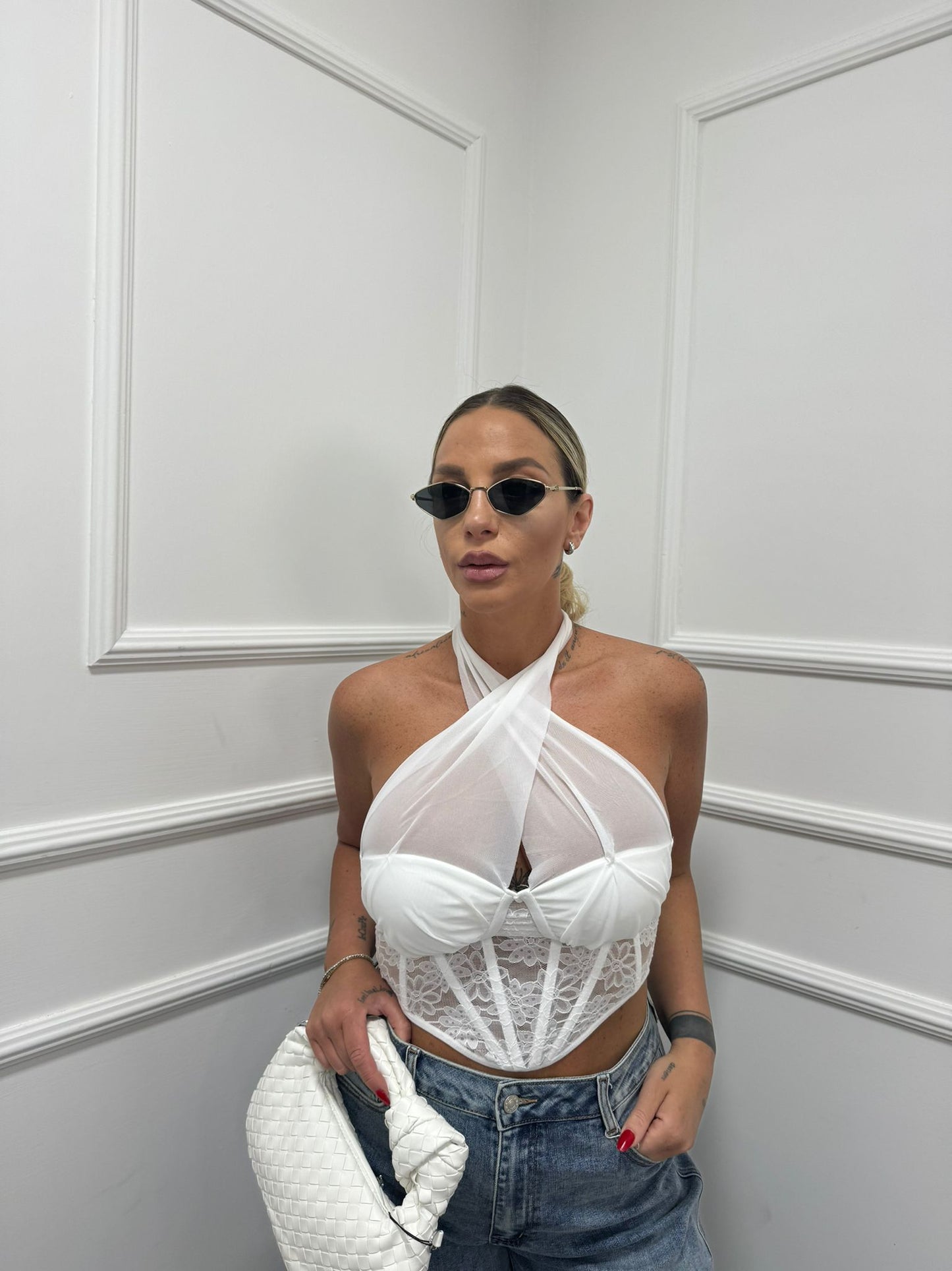 Corsetto pizzo incrocio bianco 9368