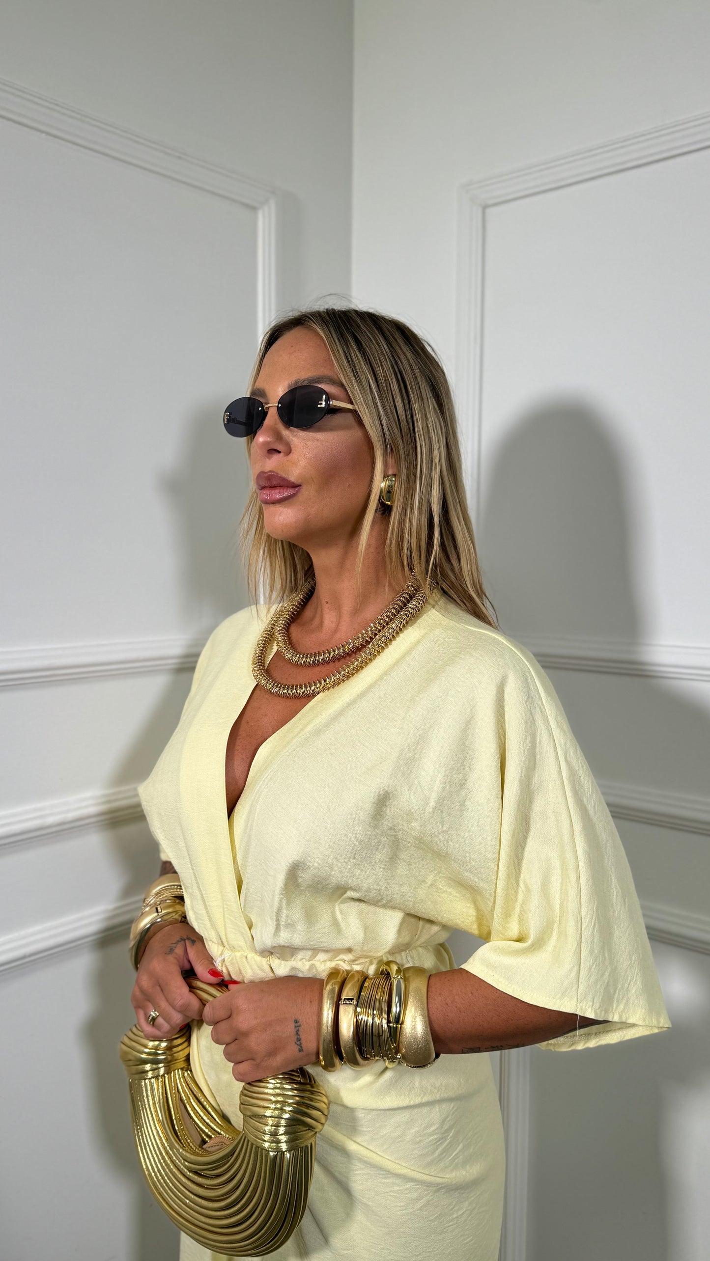 Abito midi drappeggiato Desiree giallo 30709