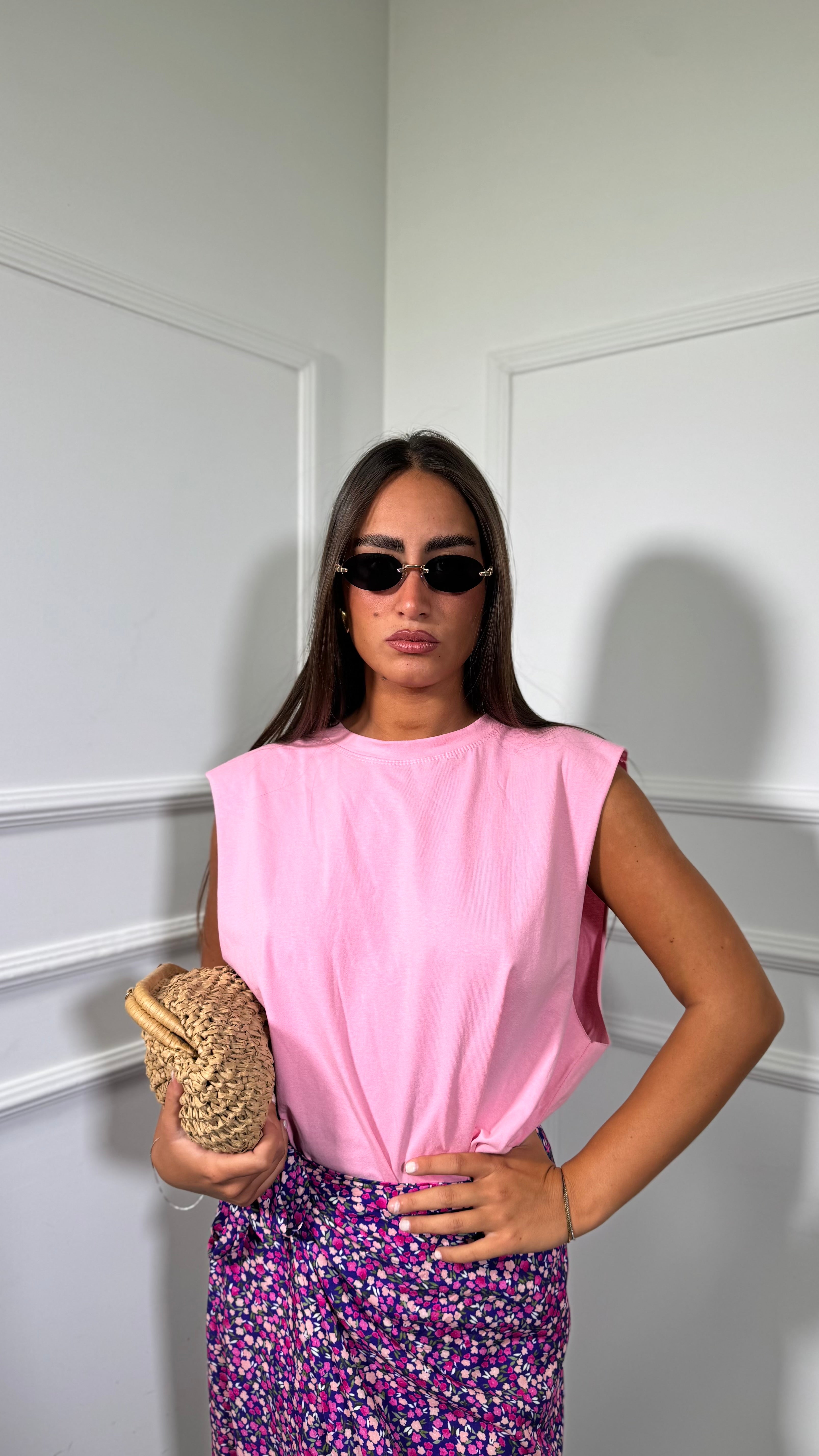 T-shirt giromanica oversize Get Ready rosa