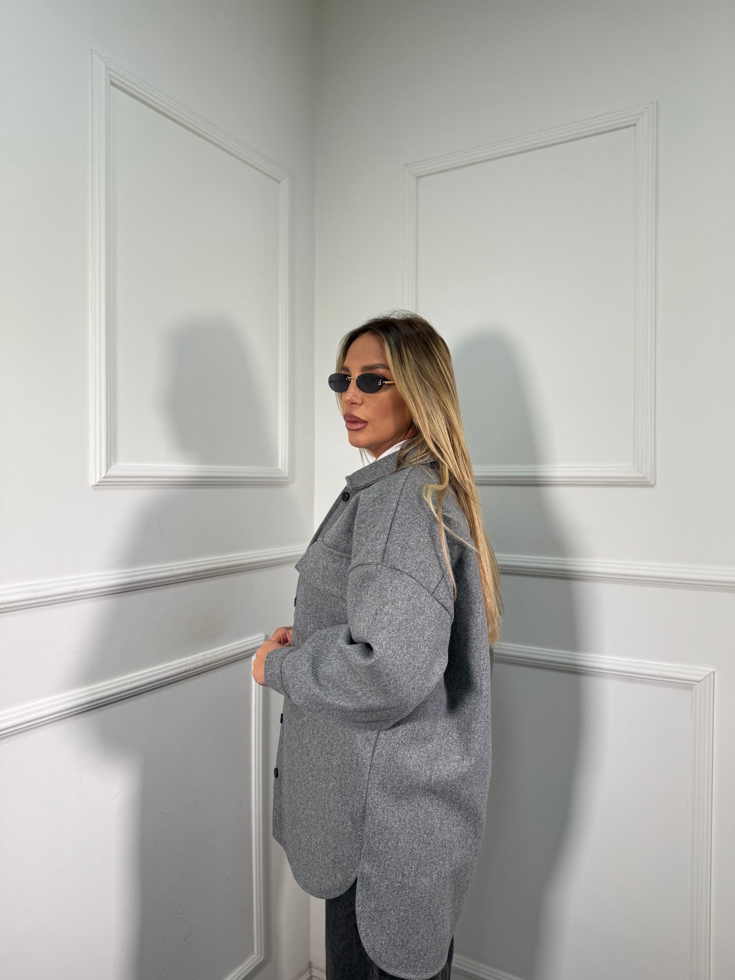 Giacca oversize in panno Brownies grigia 13388