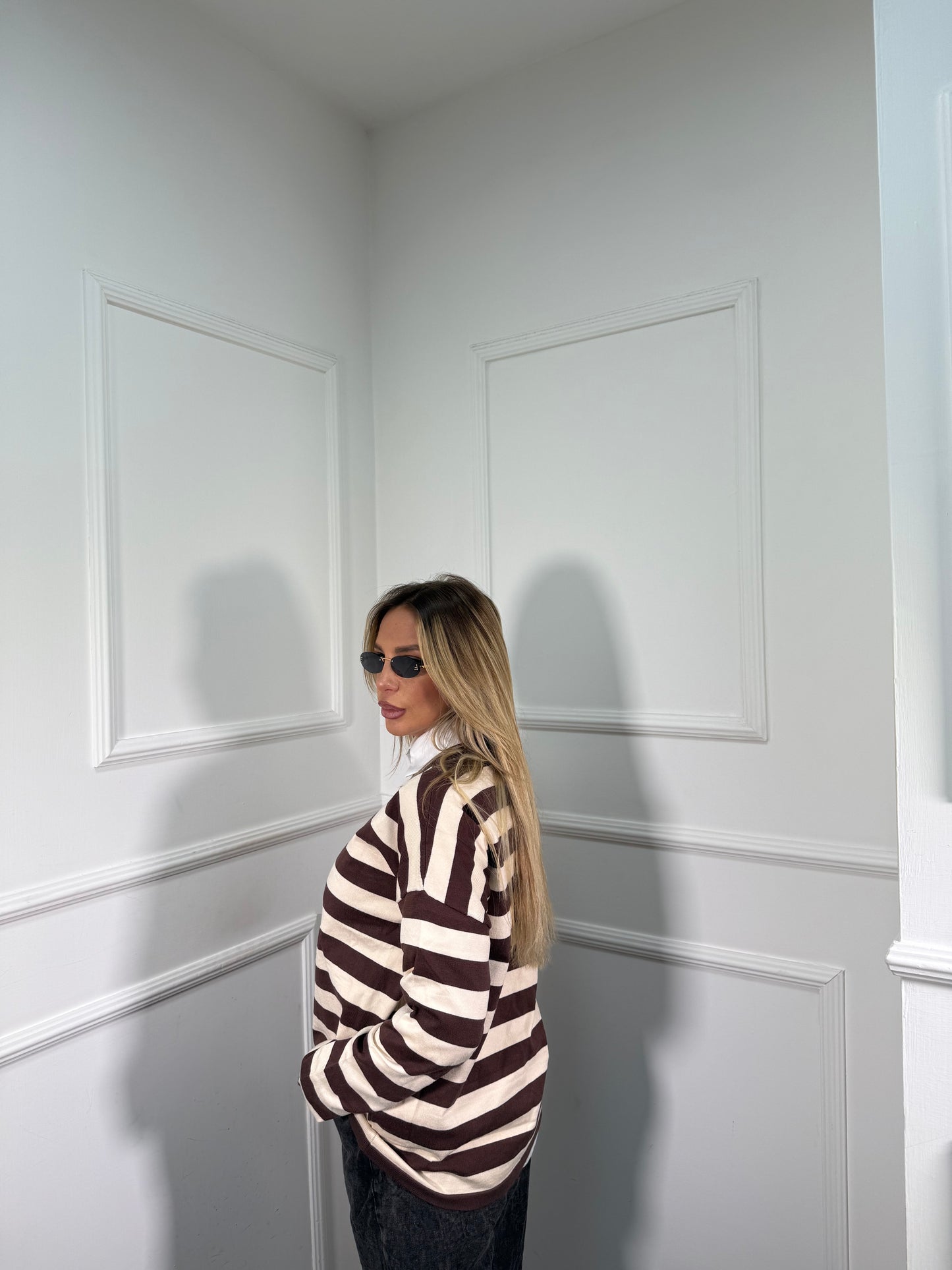 Maglioncino lana rasata Amber cioccolato 3612