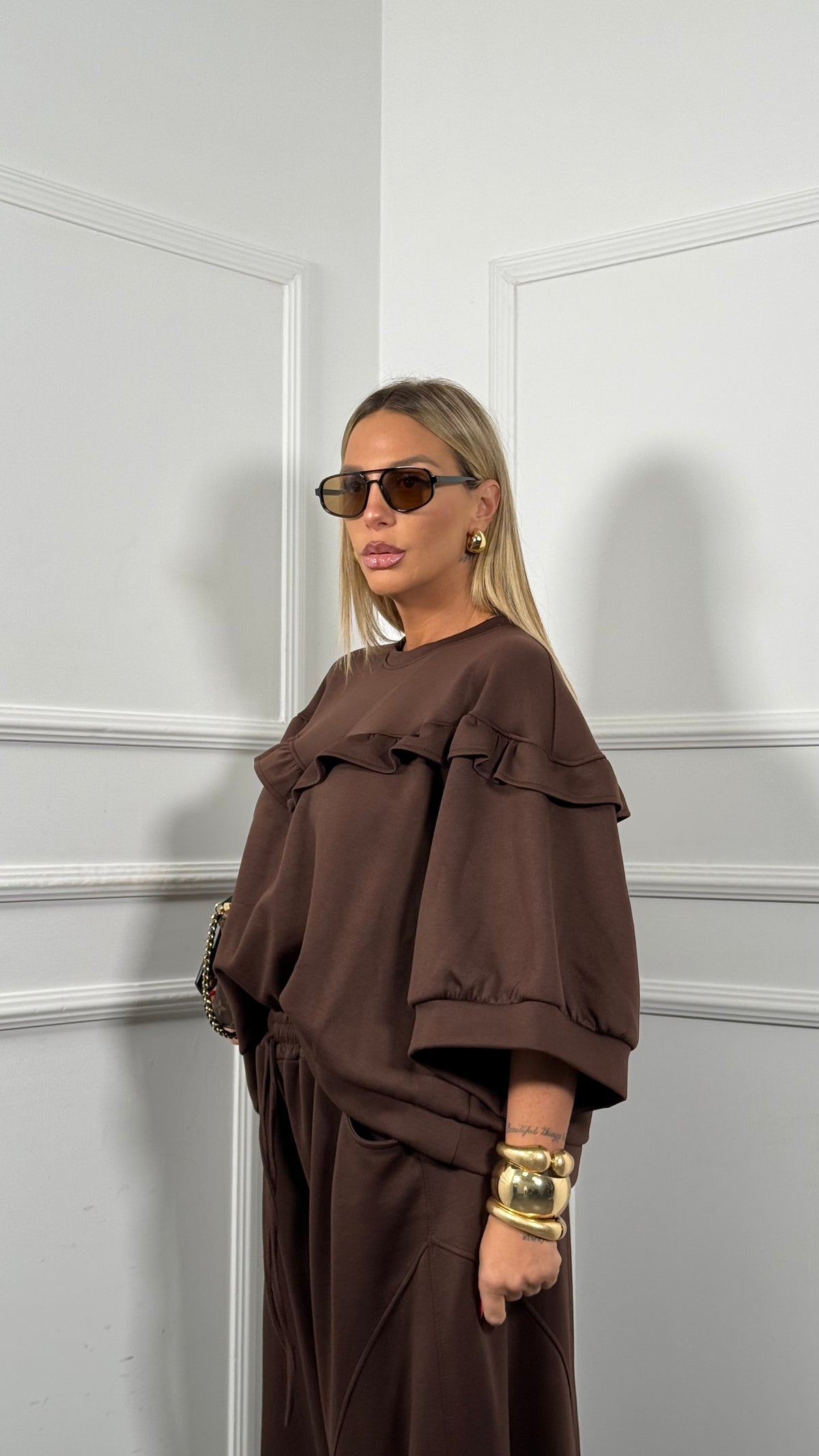 Coordinato tuta oversize Curvy Janys cioccolato 127032