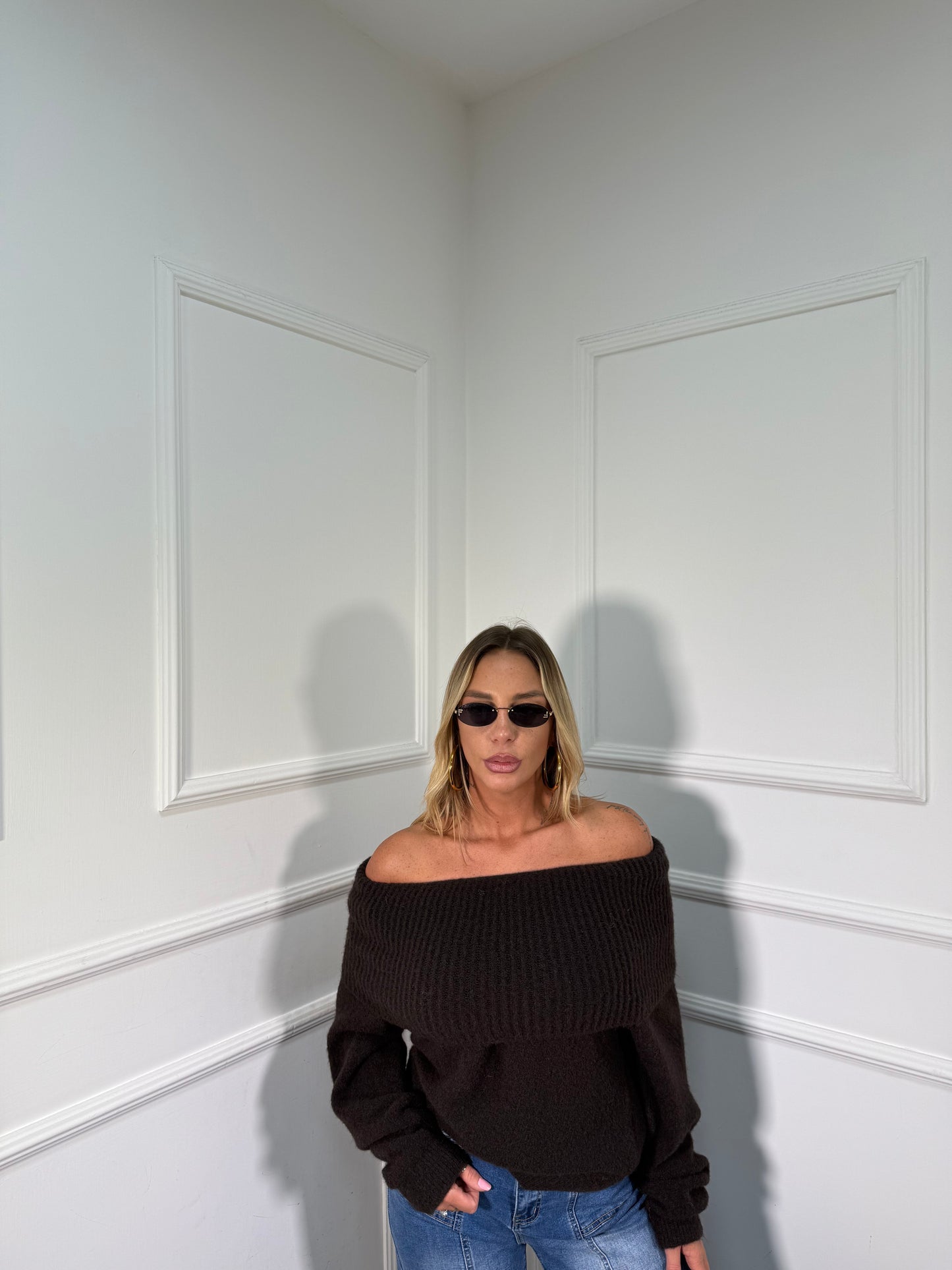 Maxi pull scollo a barca Candy cioccolato 33895