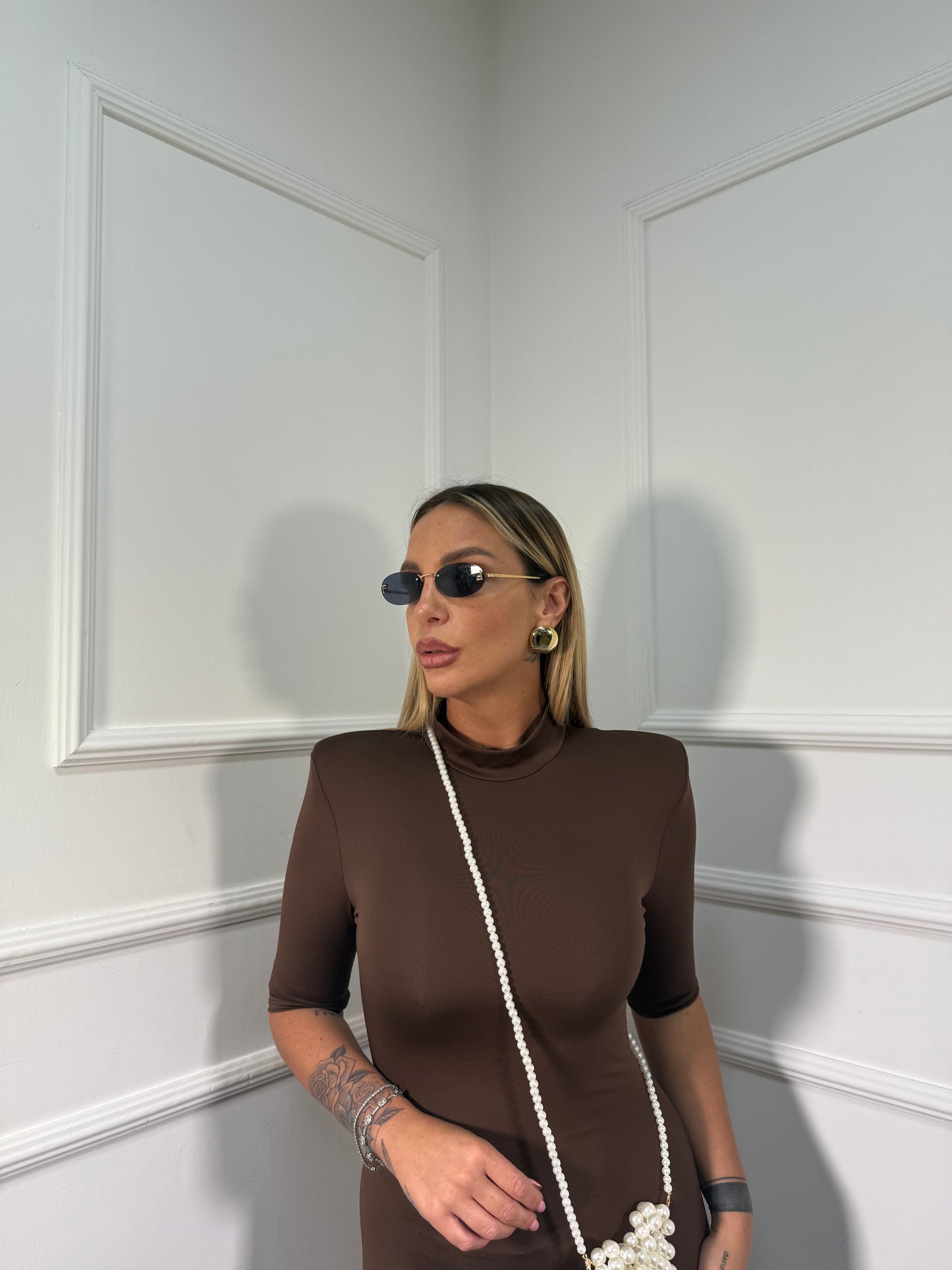 Abito midi in lycra con spalline cioccolato 27333