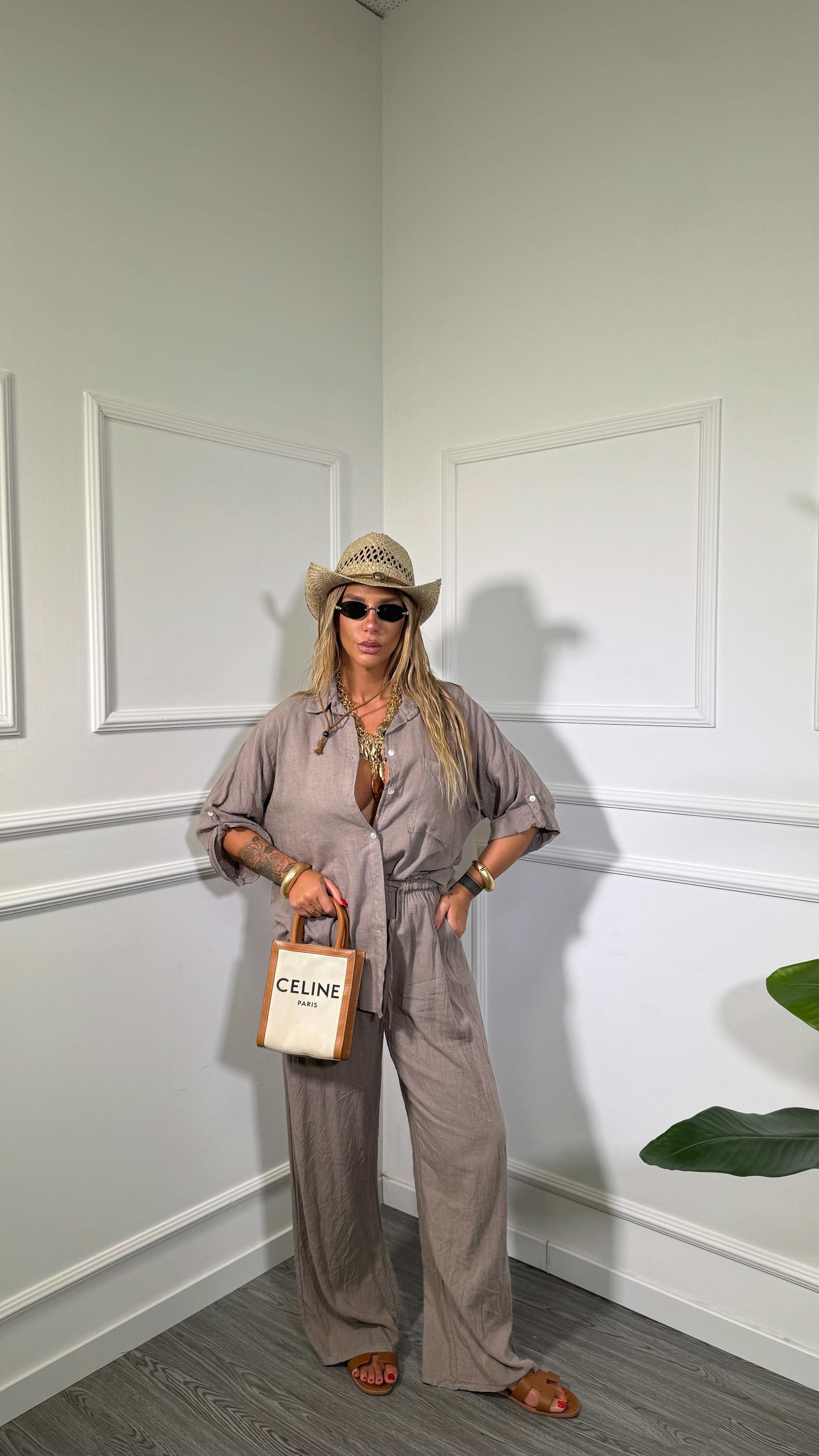 Coordinato in lino (SLIM XS a L) Shaty taupe 25192