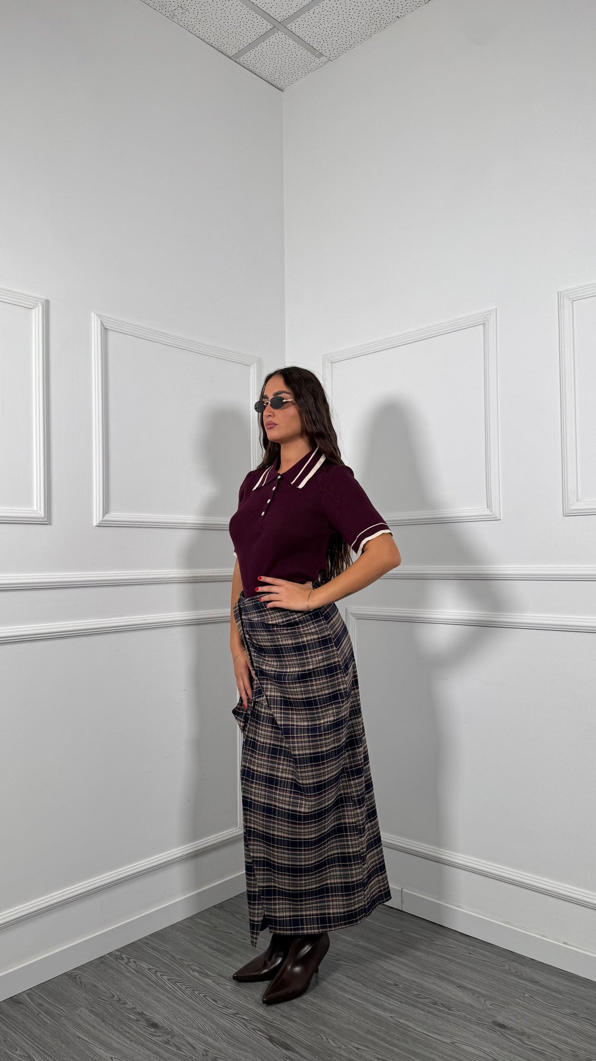 Gonna longuette portafoglio a quadri Scotland blu/bordeaux 5085