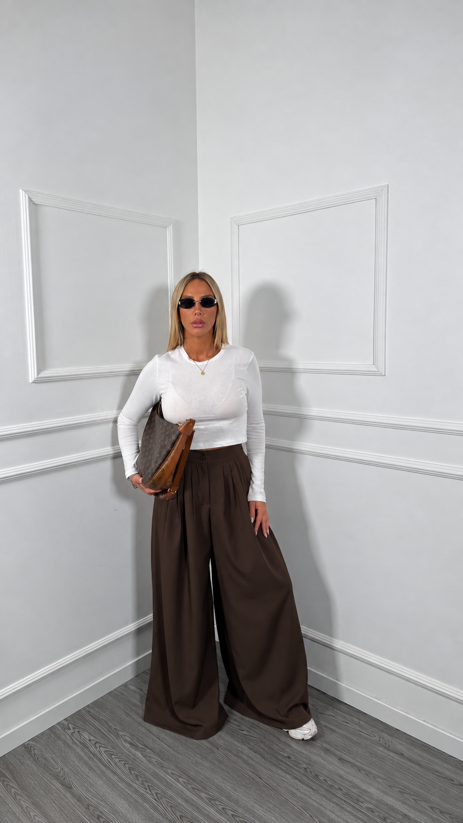 Pantaloni palazzo con pinces All Day cioccolato 66983