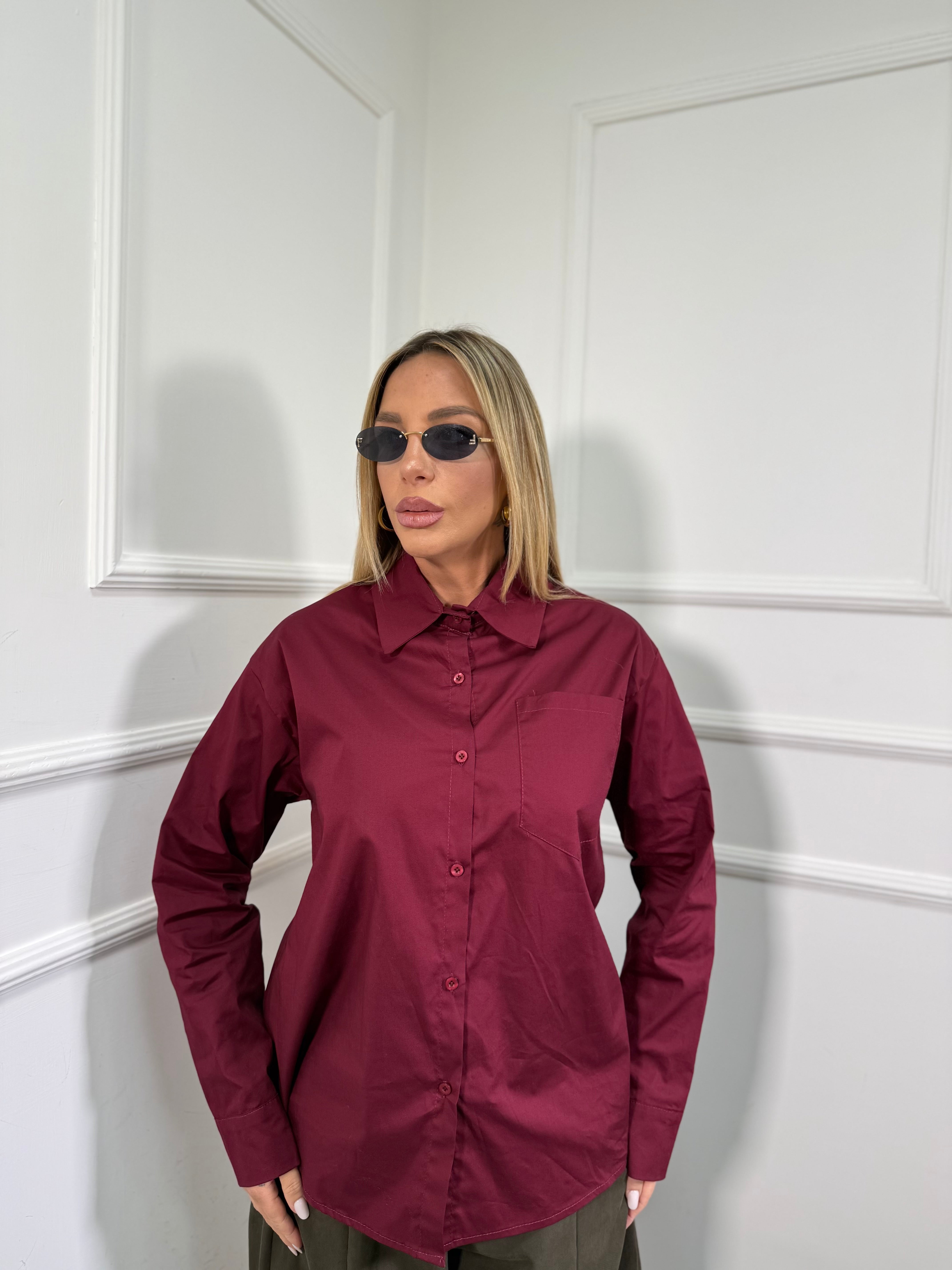 Camicia in cotone oversize Basic bordeaux 22588