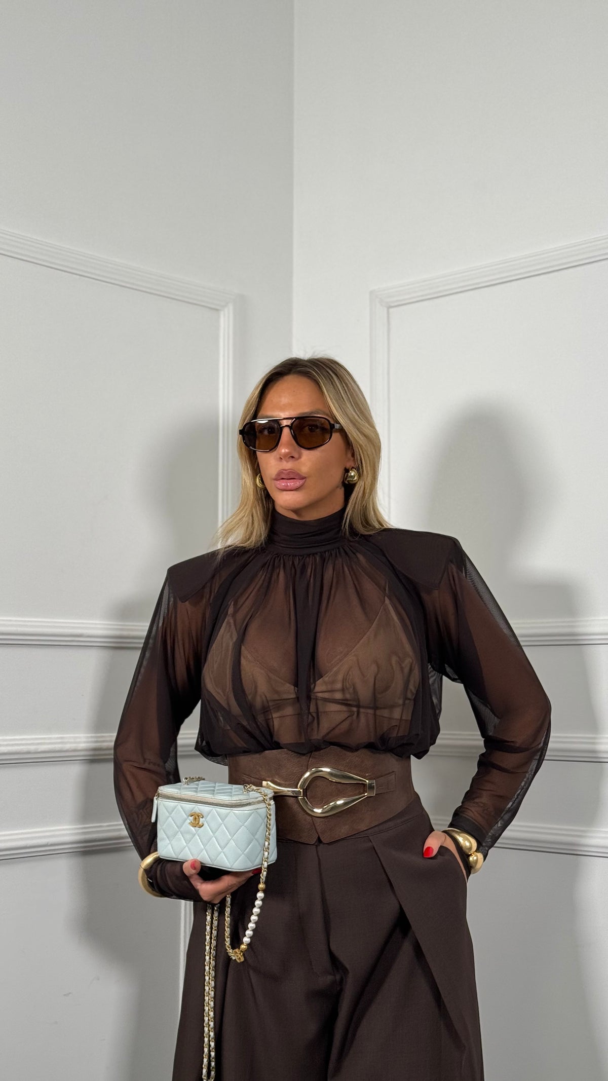 Body in chiffon velato con spalline by lumina Zulea cioccolato ld6139