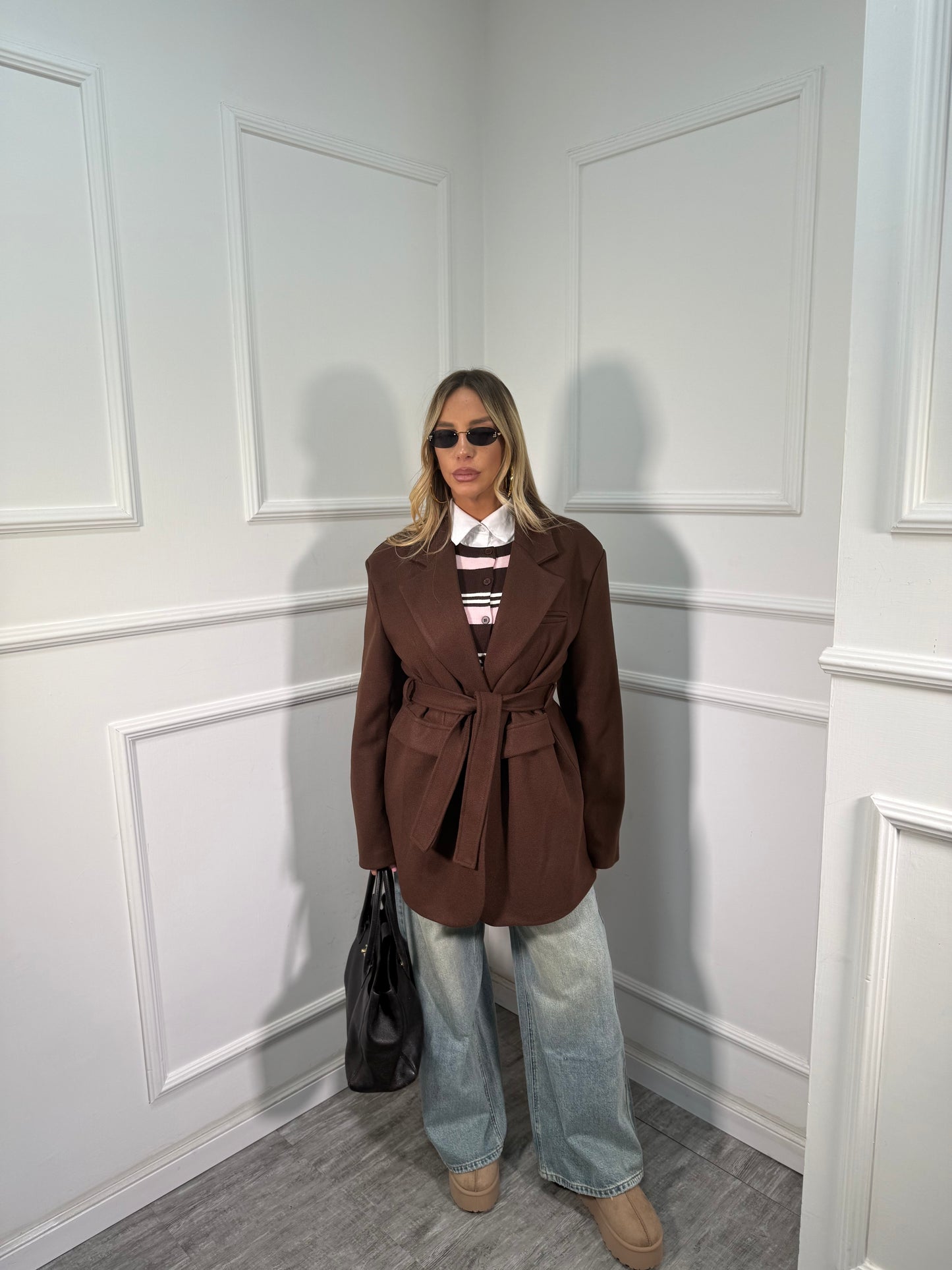 Blazer coat in panno con fusciacca cacao 88815