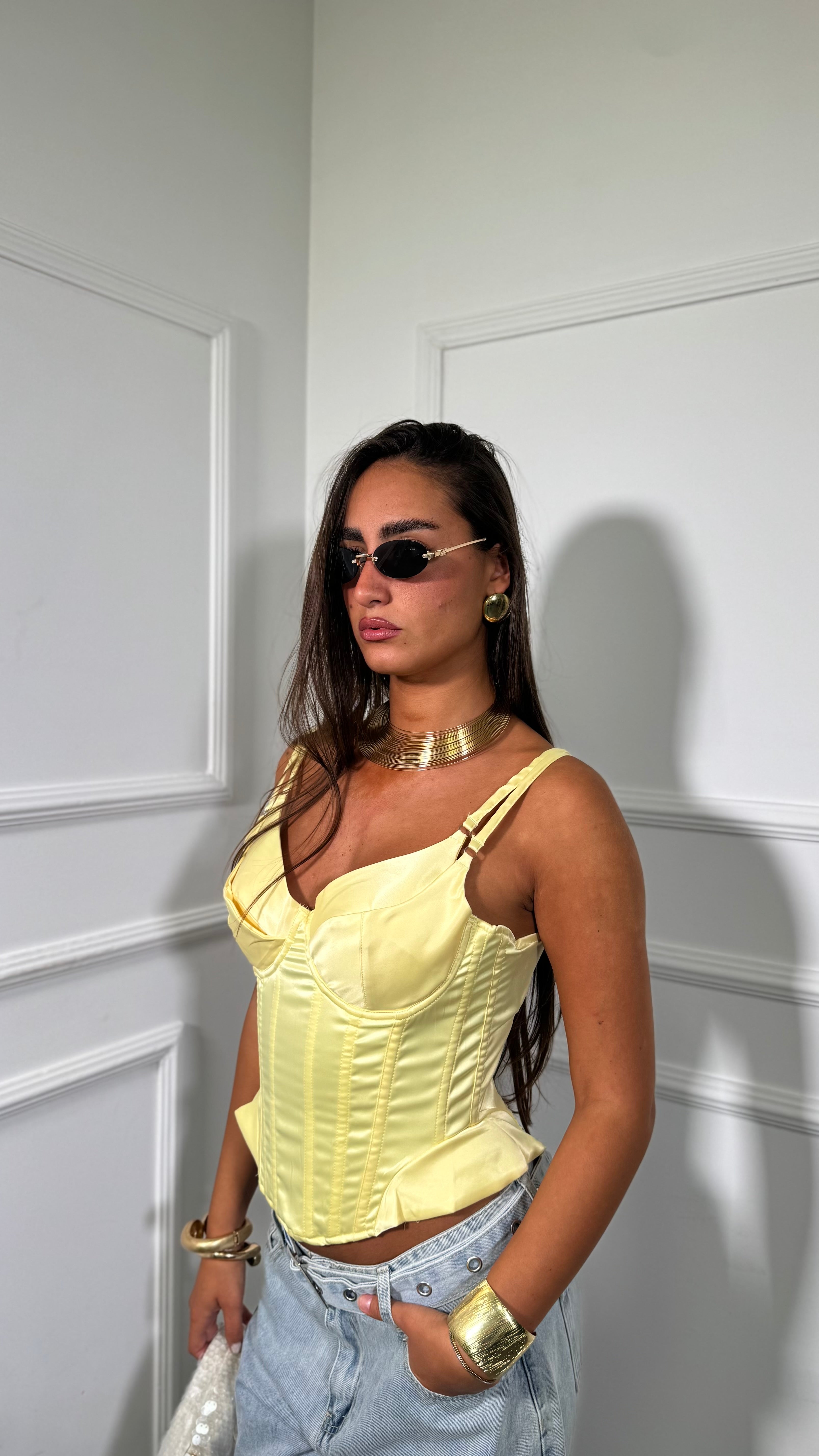 Bustier in satin steccato Lusya 6912 giallo