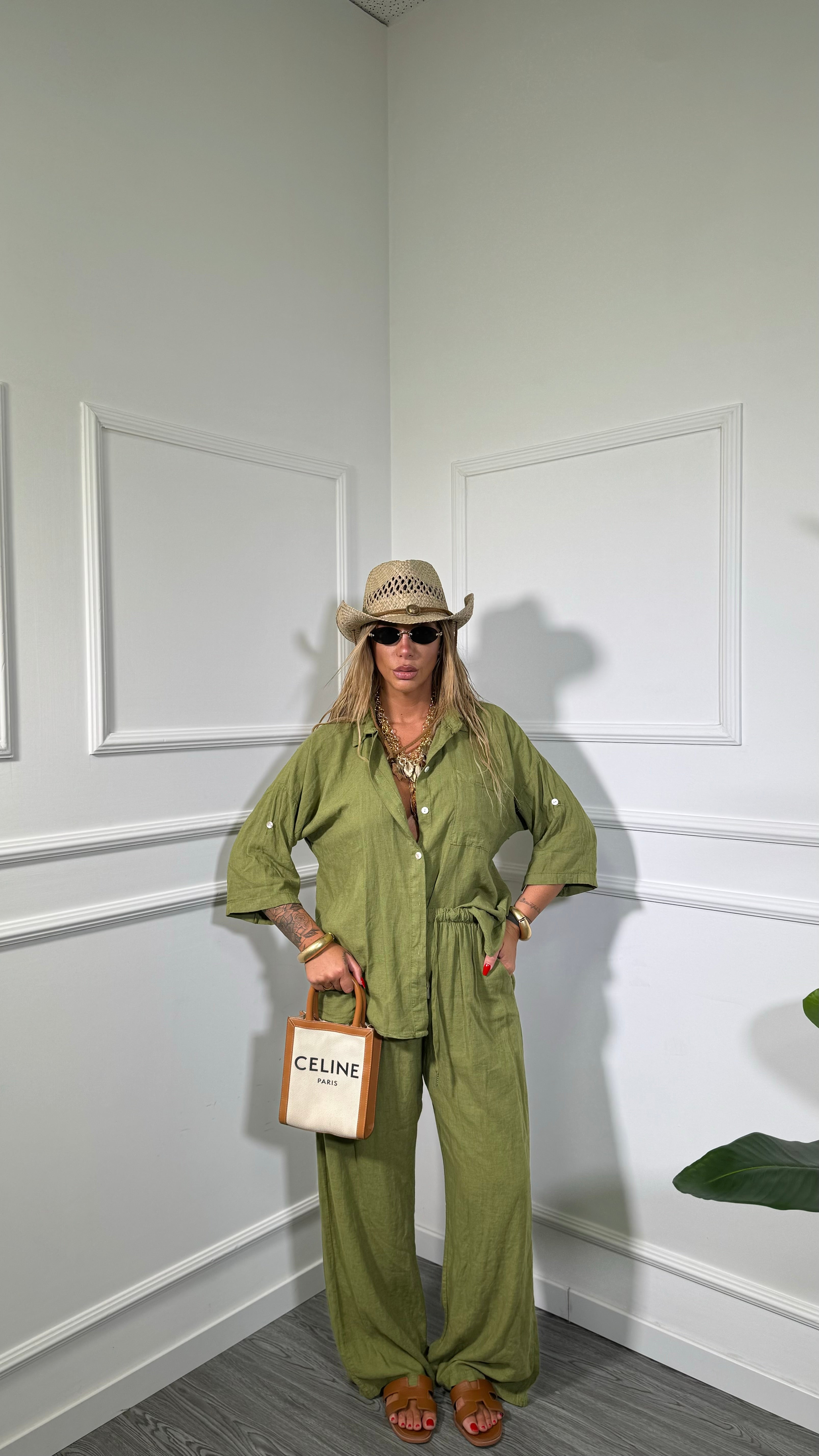 Coordinato in lino (SLIM XS A L) Shaty verde avocado 25192