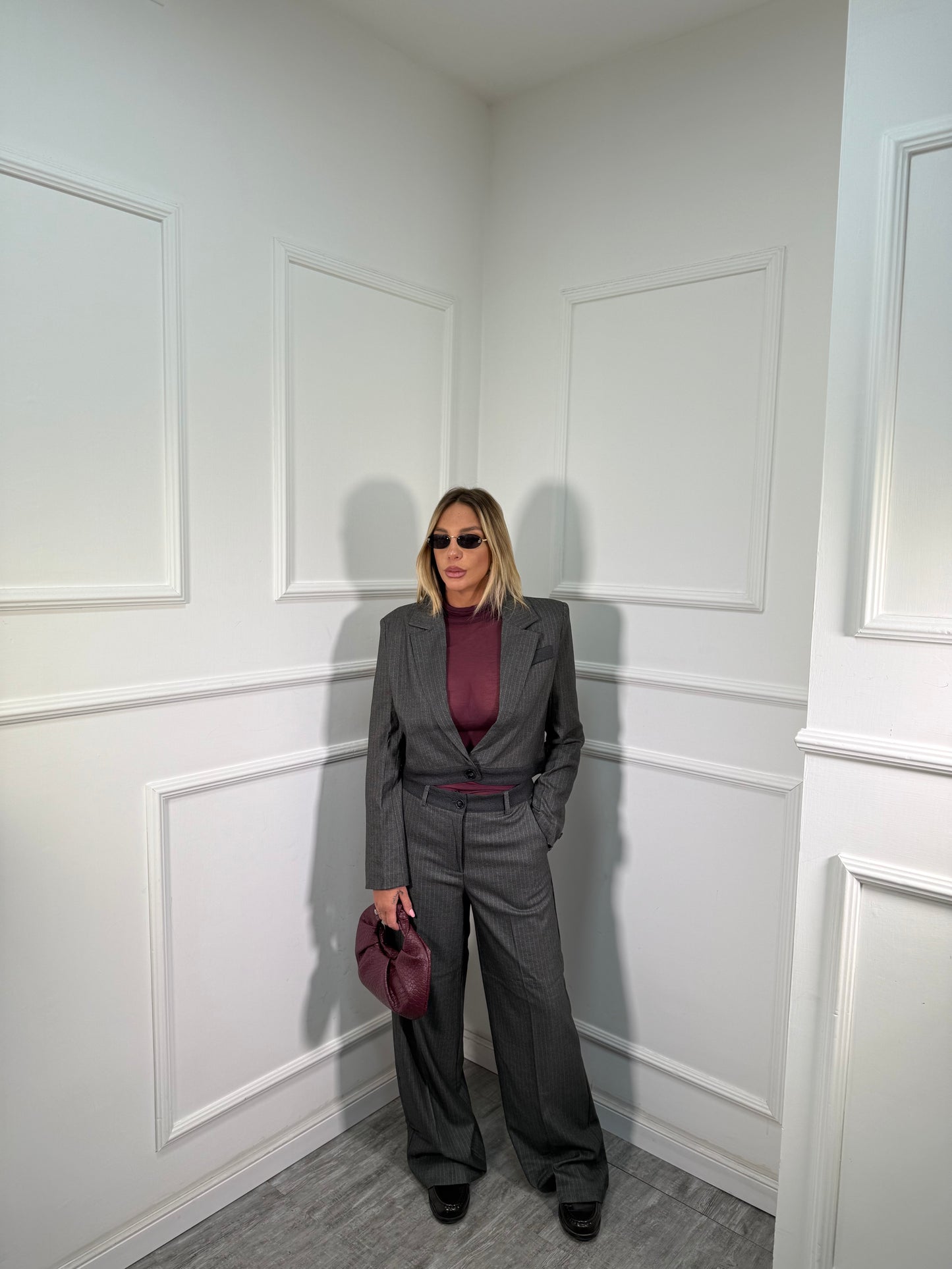 Tailleur gessato James grigio scuro b9626/27