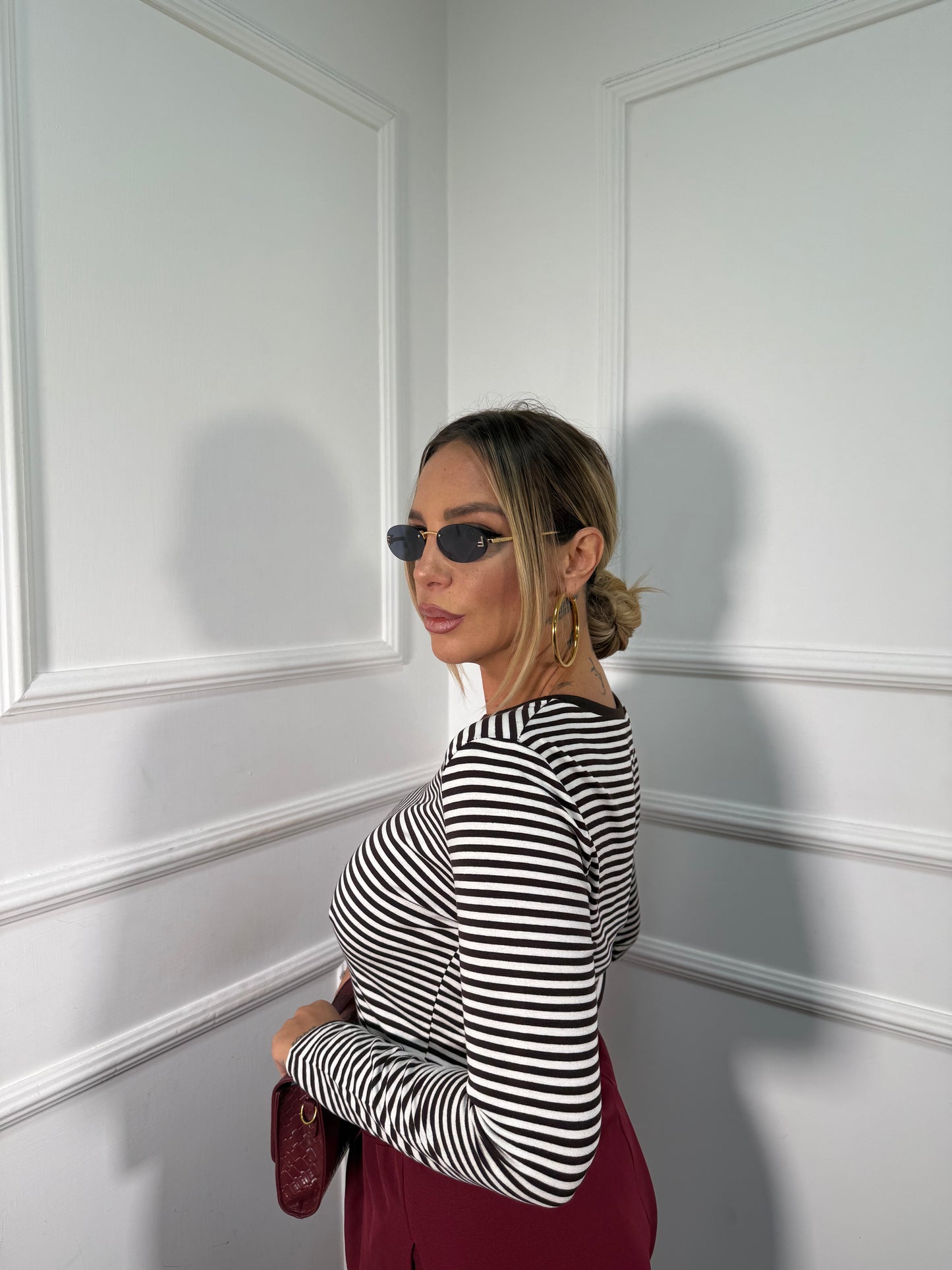 Shirt a righe in cotone Doremi marrone 27516