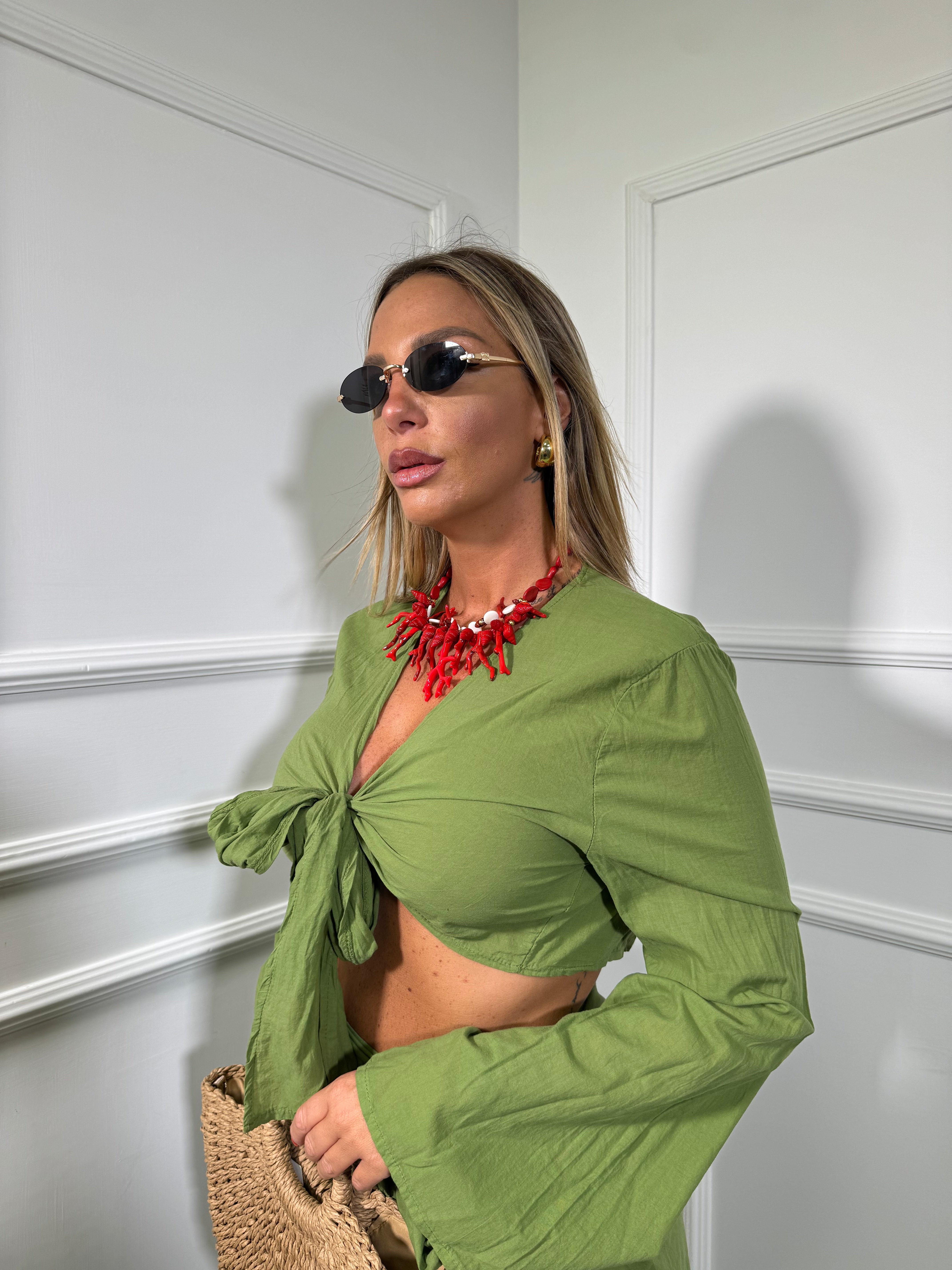 Coordinato semi velato in viscosa Seychelle verde acido c81117