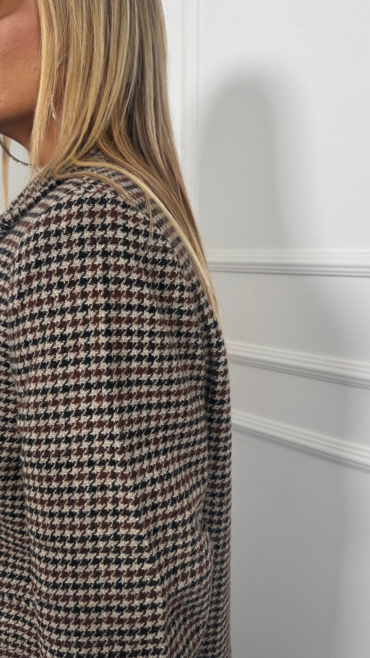 Giacca in lana cotta pied de poule Brittany taupe/marrone 80501