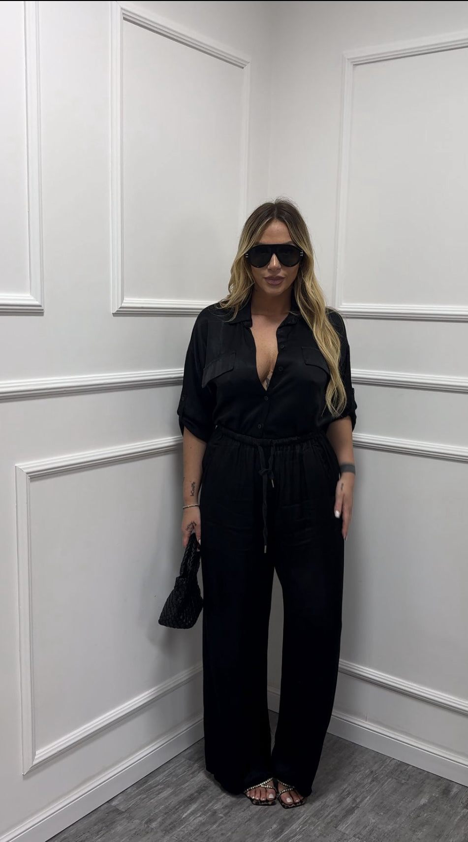 Pantalone in raso nero