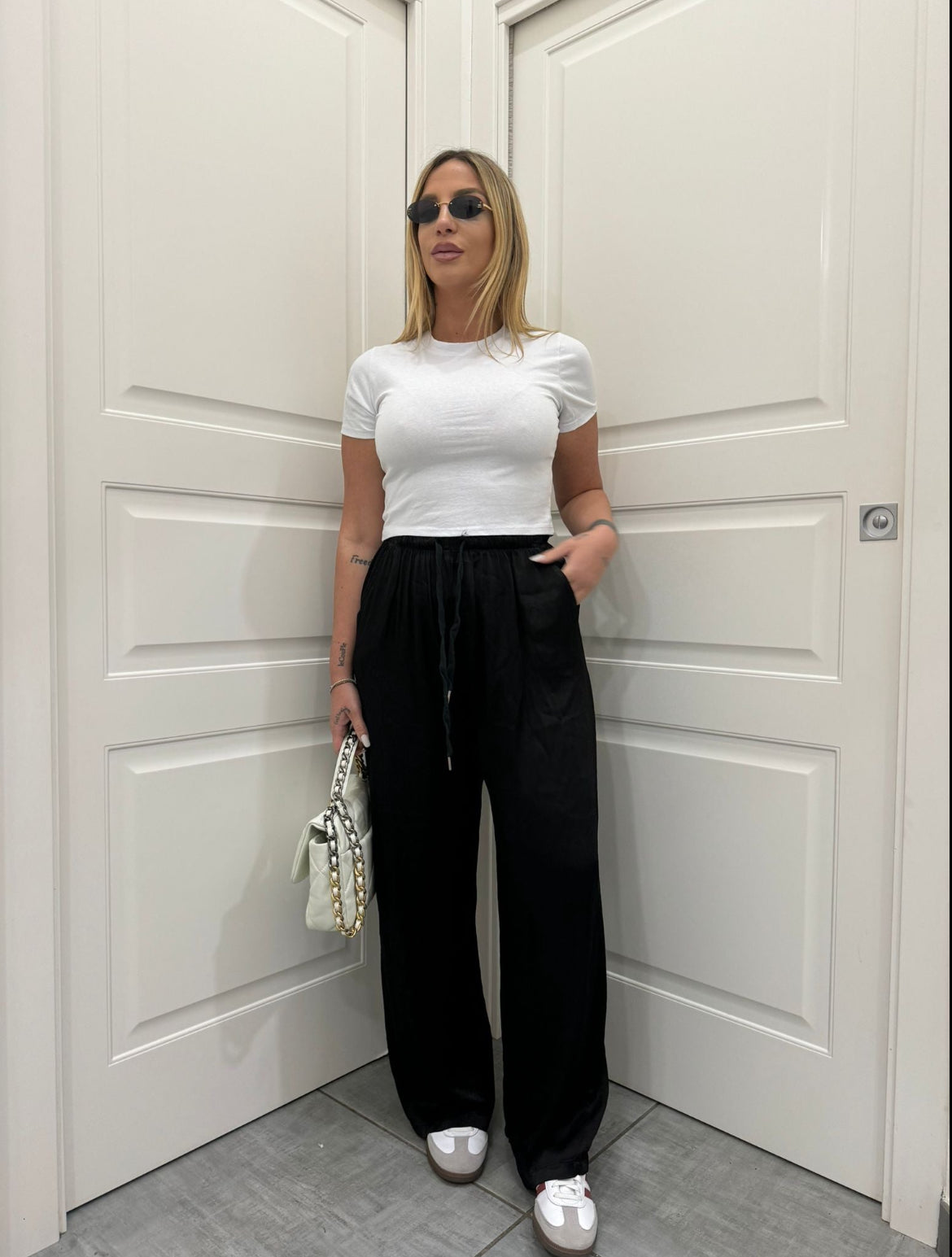 Pantalone in raso nero