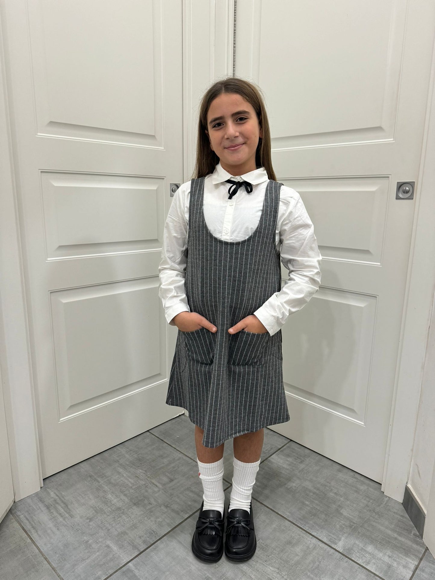 Dress gessato grigio con camicia compresa kids