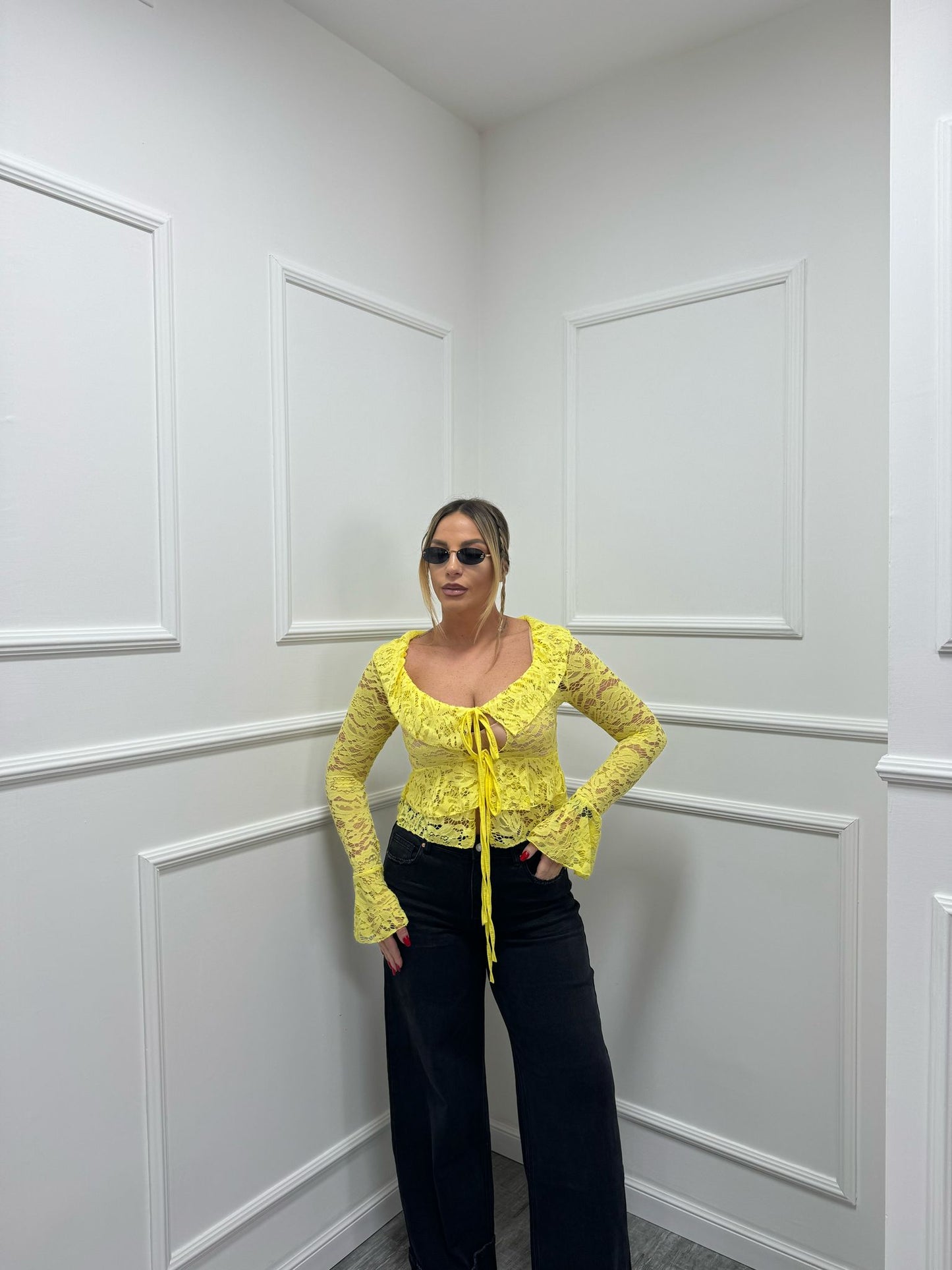 Crop rouche pizzo giallo Hp8011
