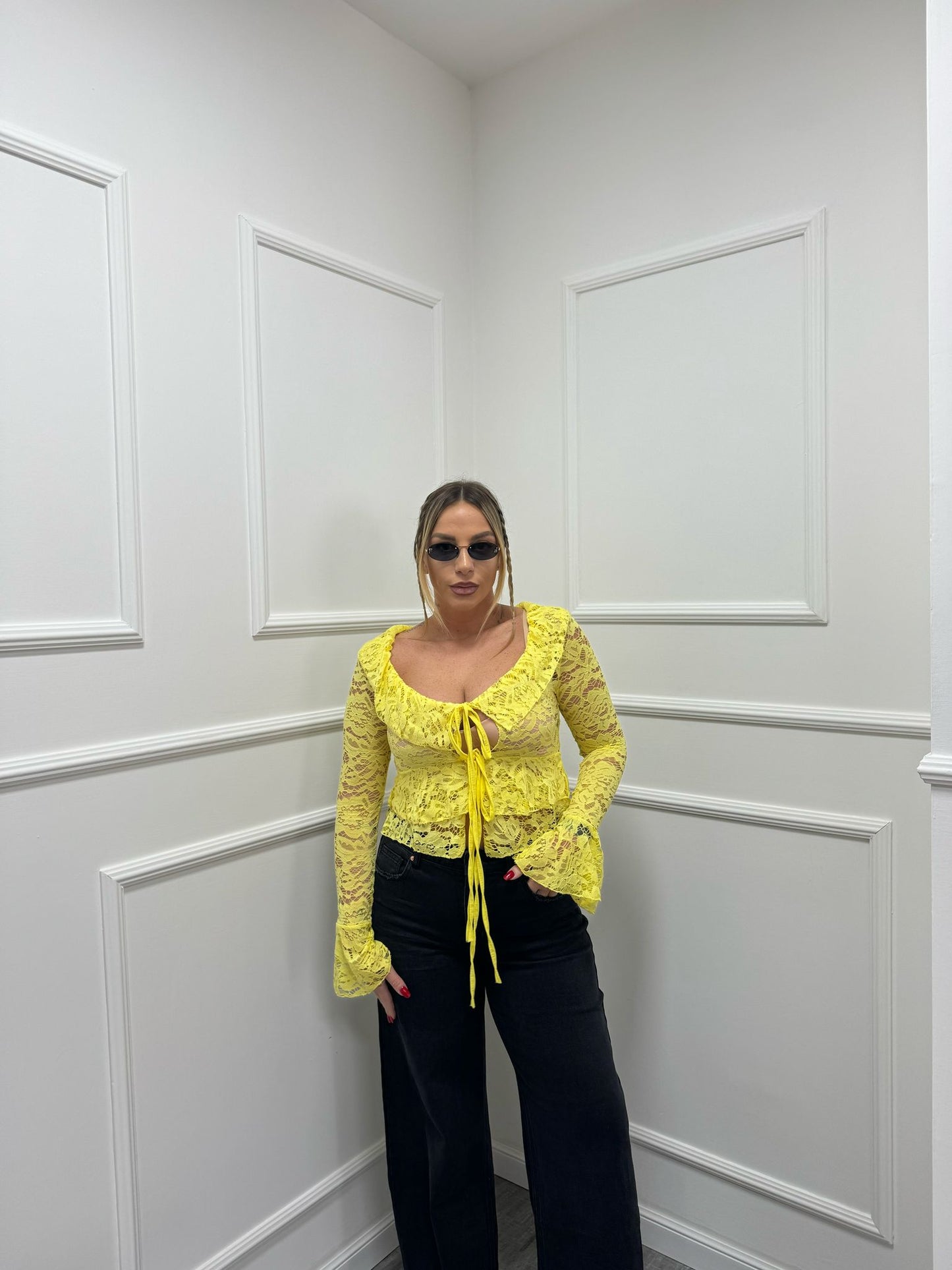 Crop rouche pizzo giallo Hp8011