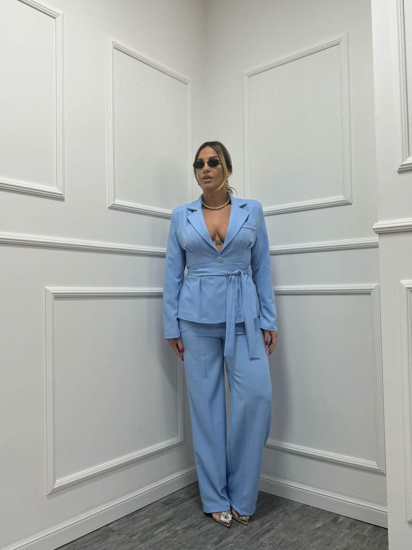 Tailleur Penelope con fusciacca azzurro 13158