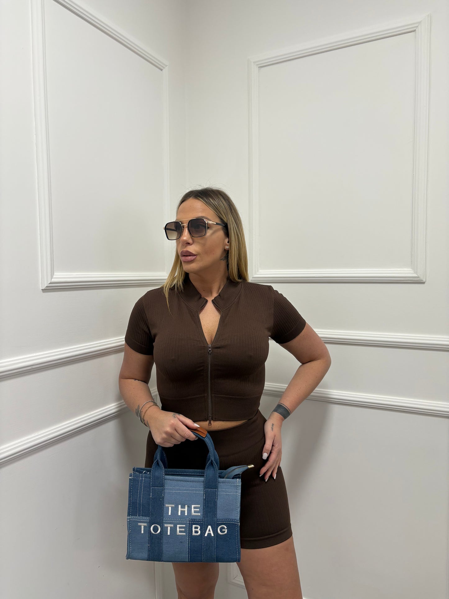 Coordinato fit zip marrone