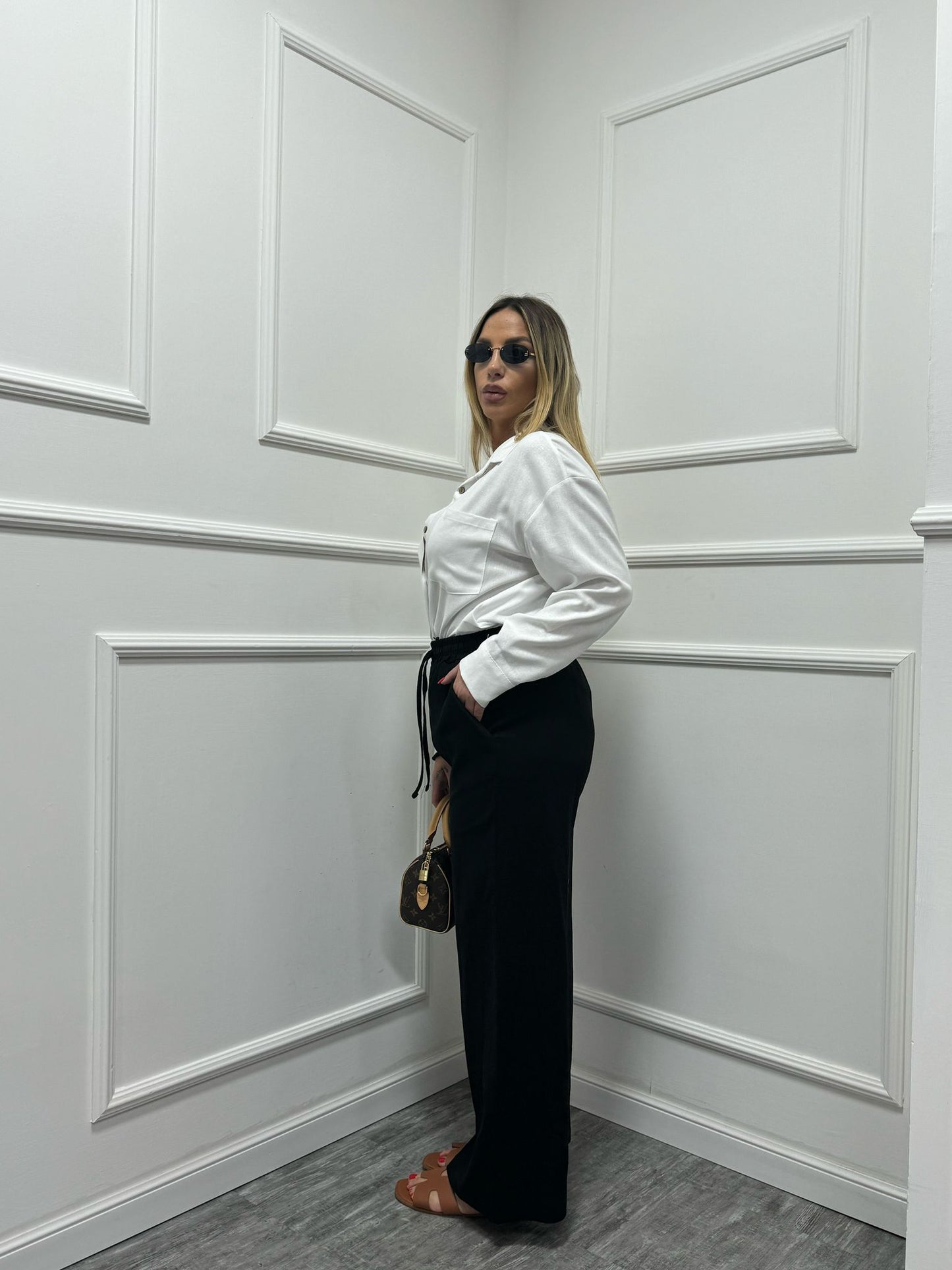 Pantalone lino low cost nero 5816