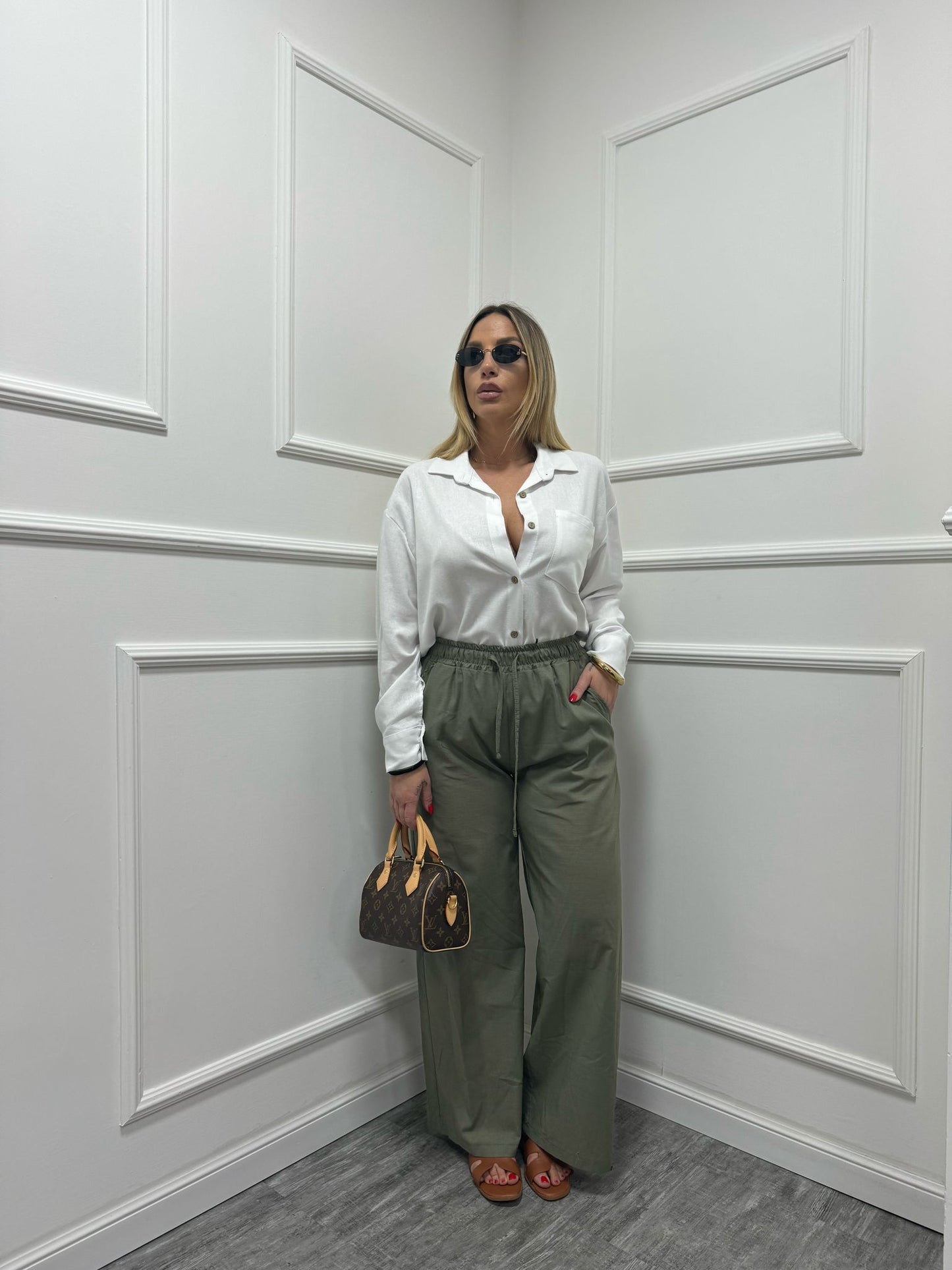 Pantalone lino low cost verde 5816