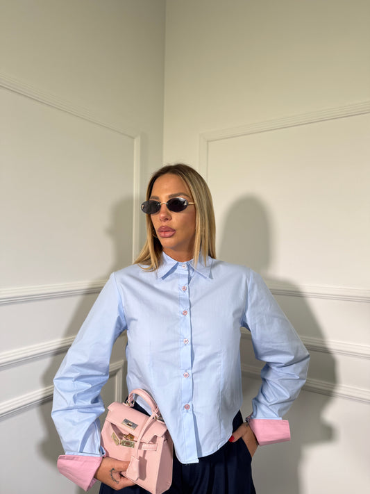 Camicia crop a contrasto City by justwest azzurra ca2601