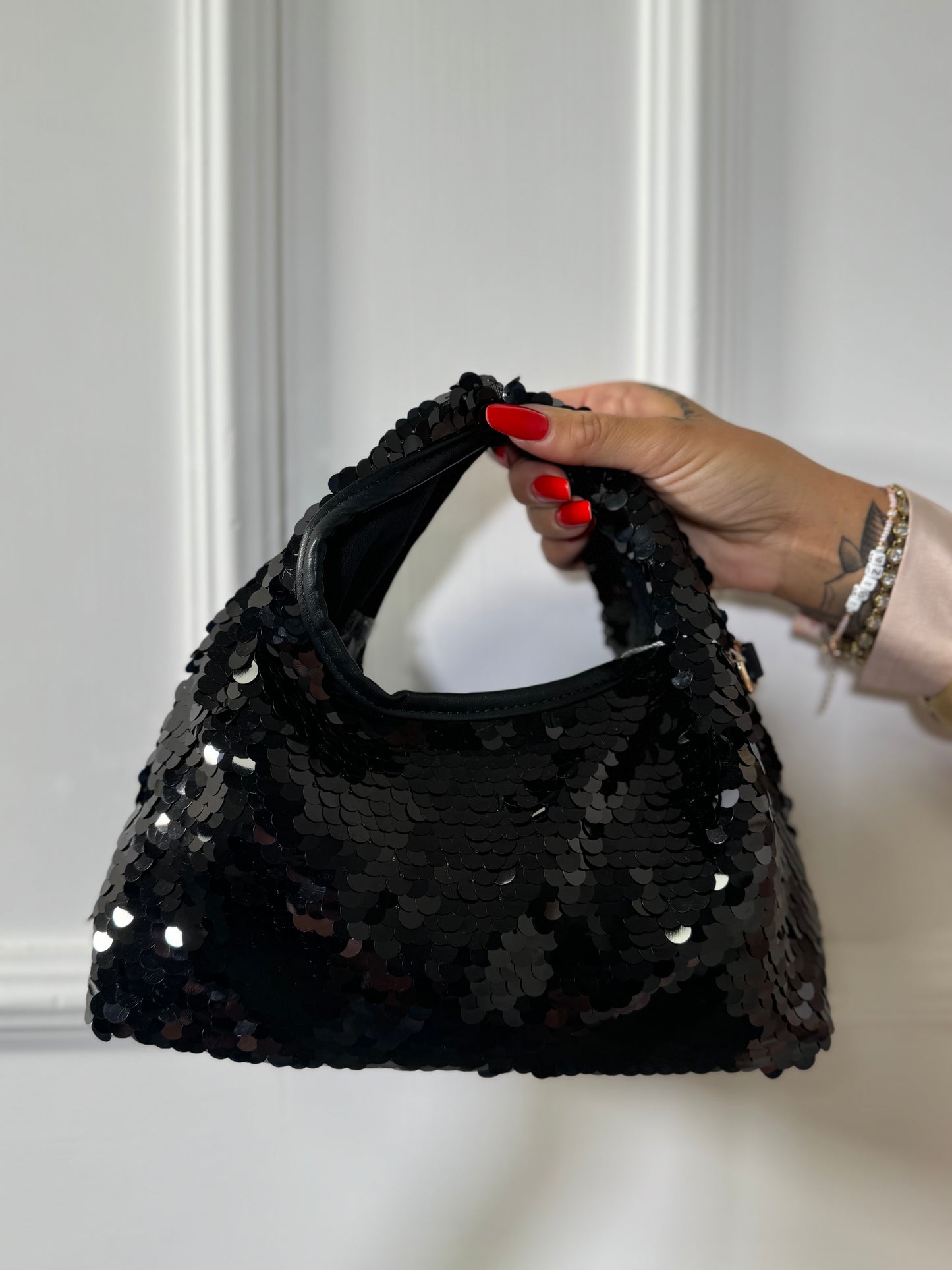 Borsa micro paillettes nera