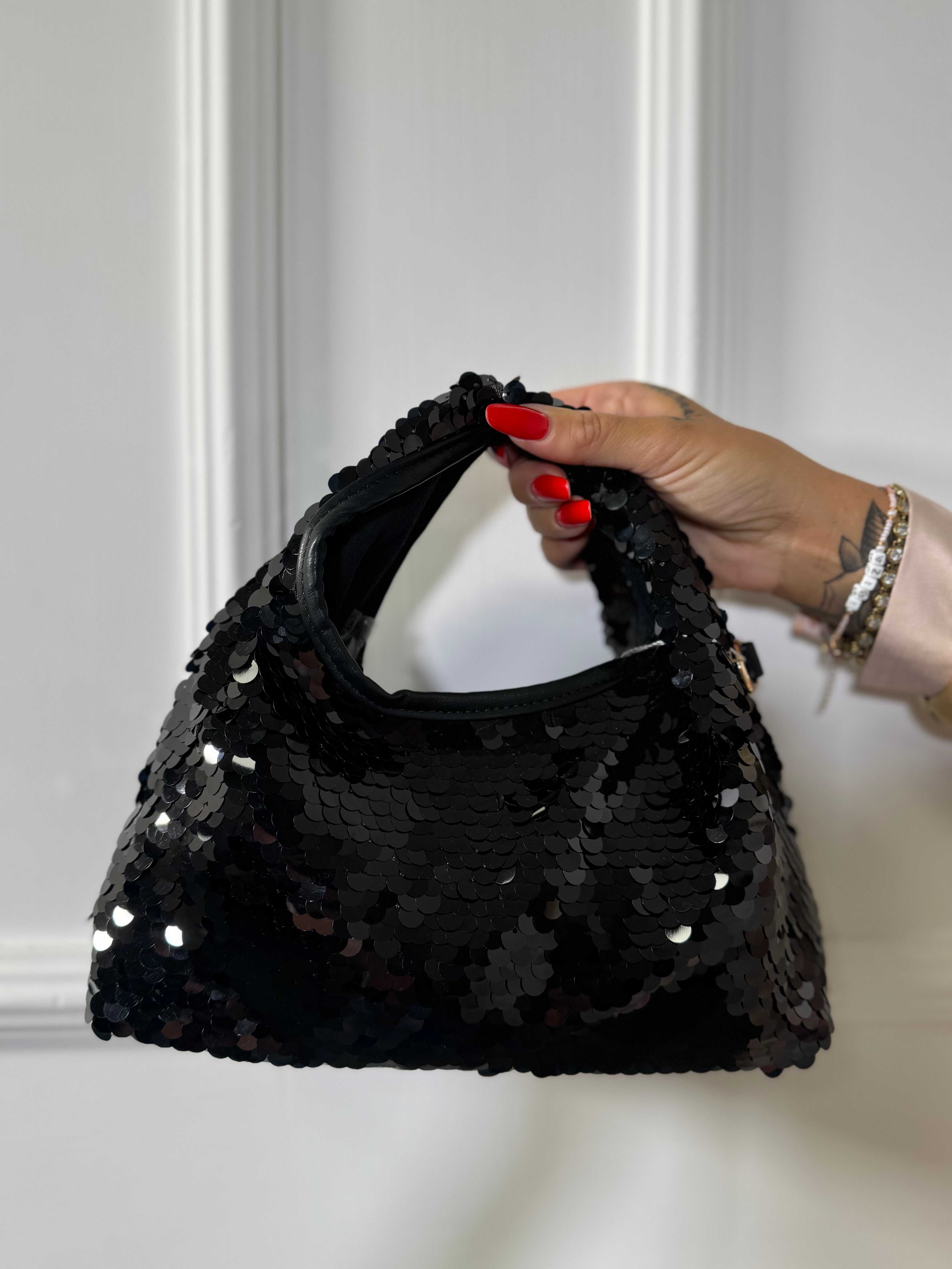 Borsa micro paillettes nera