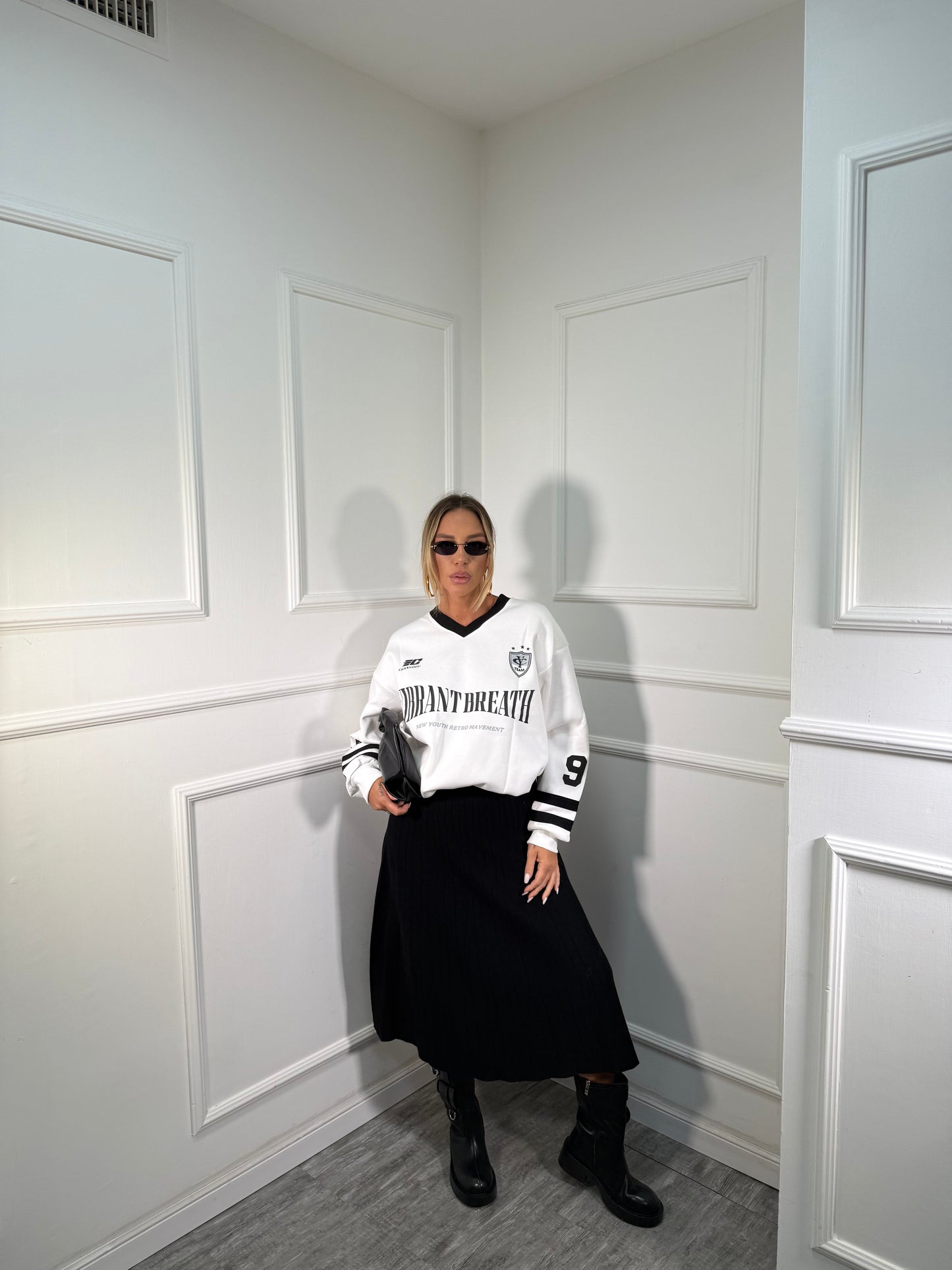 Longuette plissè in lana rasata nero zs8071