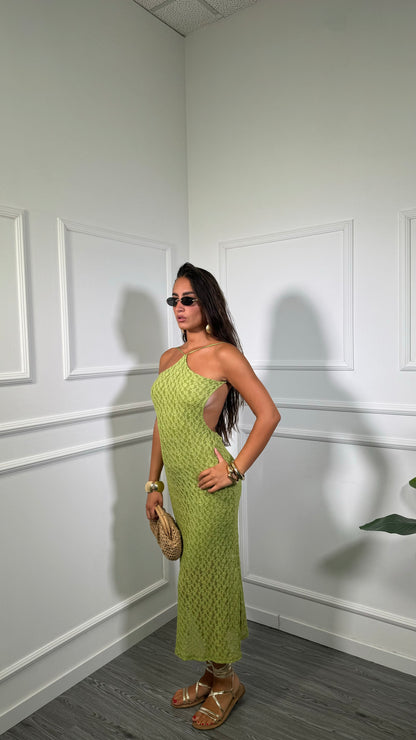 Abito midi in pizzo scollo sul retro verde avocado Mikla a3155