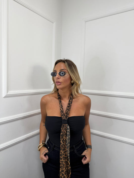 Body con fiocco animalier nero 16387