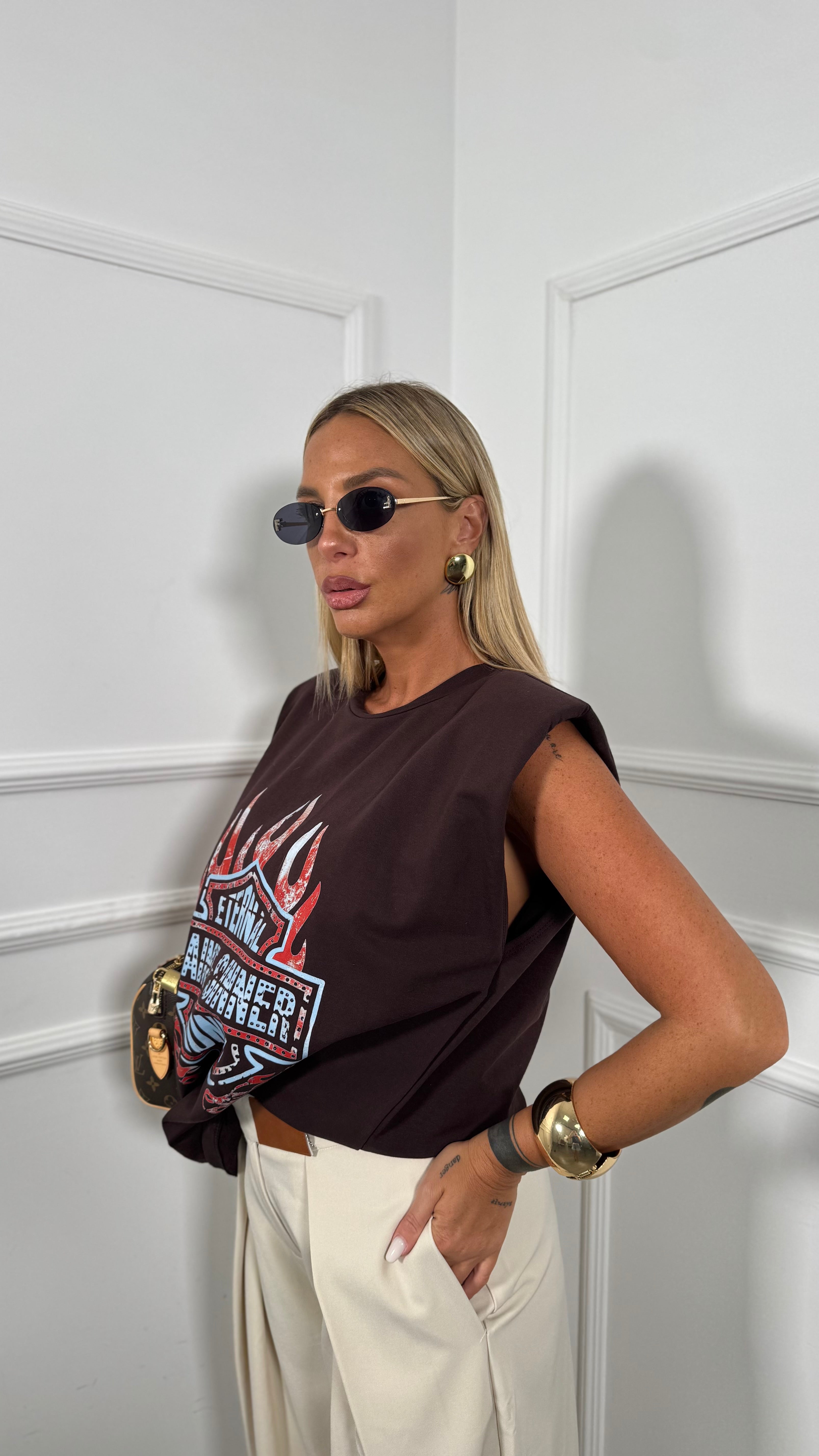 Felpa giromanica oversize con spalline Saint Sinner marrone 99100