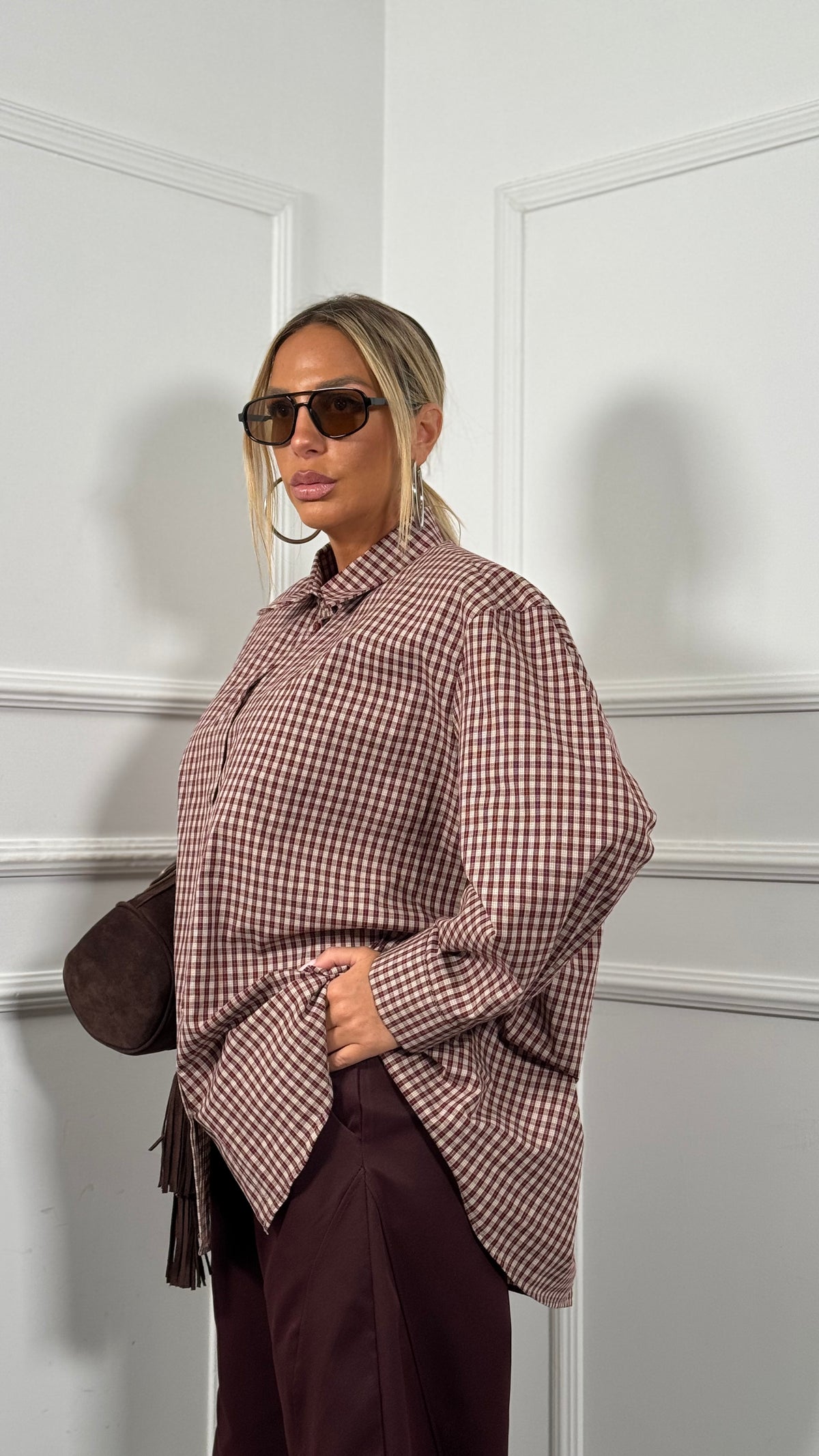 Camicia a quadri con spalline by justwest Kessy fondo bordeaux 02704c