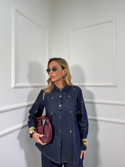 Coordinato in denim micro strass Joia mf2668